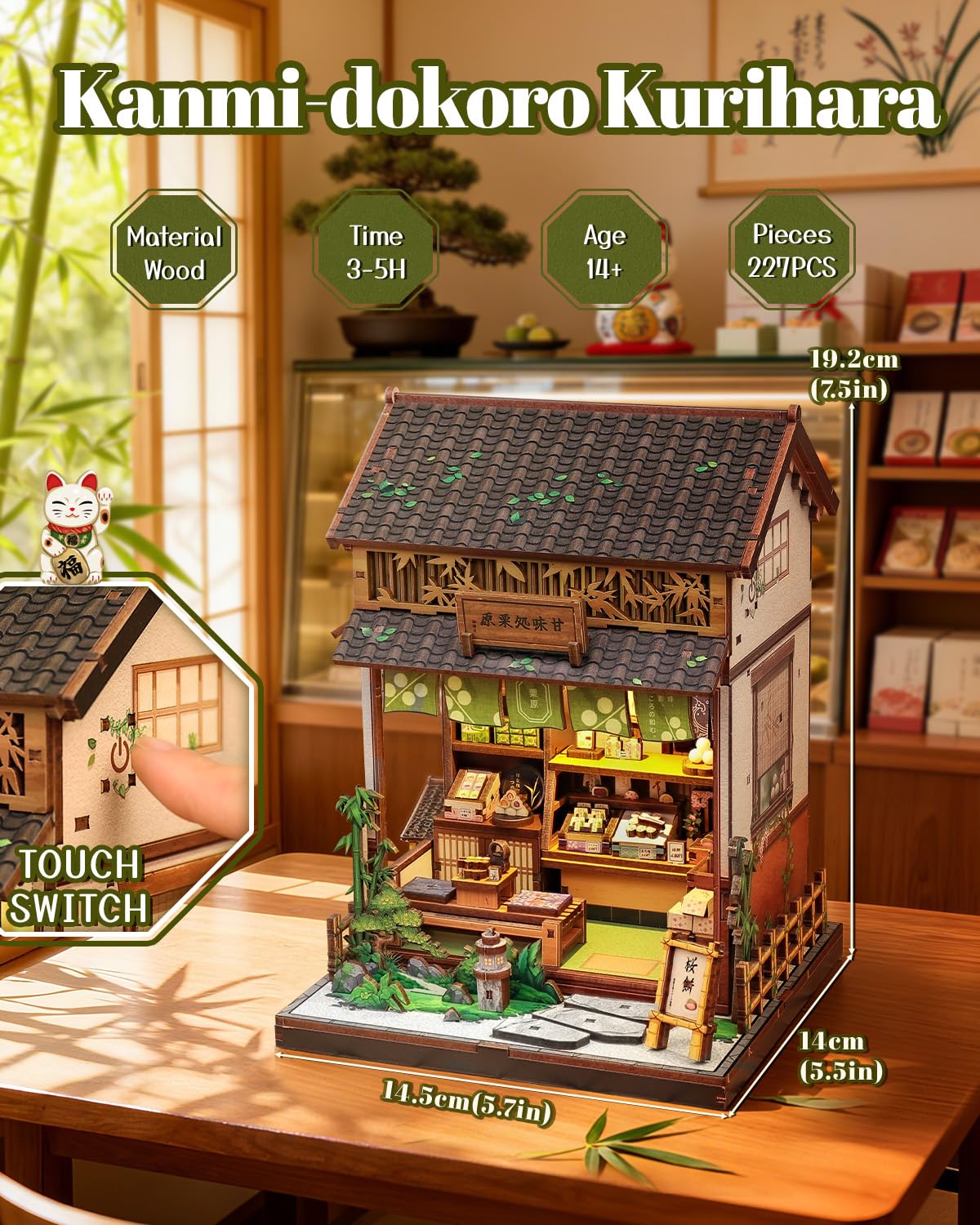 Endless Limit Book Nook Kit - DIY Miniature Japanese Wagashi Shop, 3D Wooden Puzzle Dollhouse with LED Lights, Tiny Bookend & Creative Bookshelf Decor, Craft Gift for Adults, Teens & Book Lovers