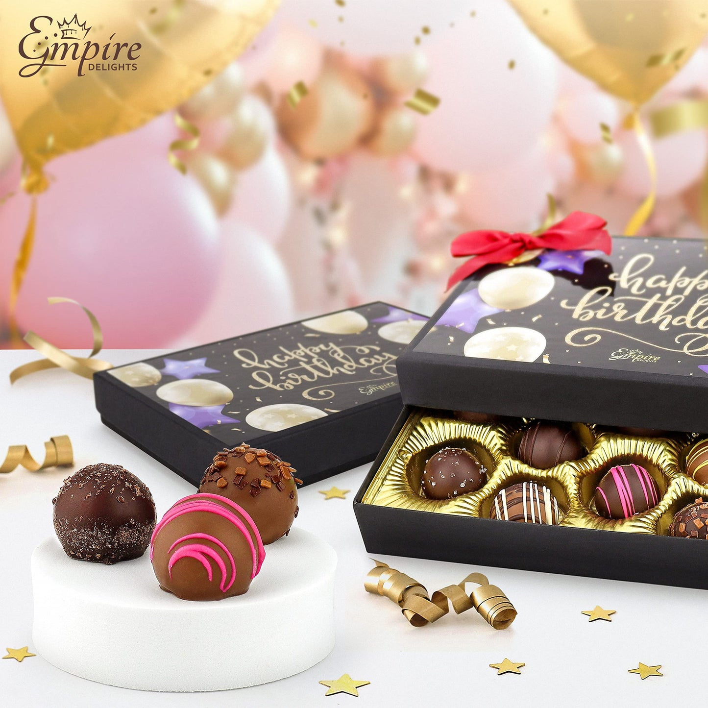 Happy Birthday Chocolates - 12 Assorted Milk & Dark Chocolate Truffles - Gourmet Box - Birthday Gifts for Women & Men, 6 oz
