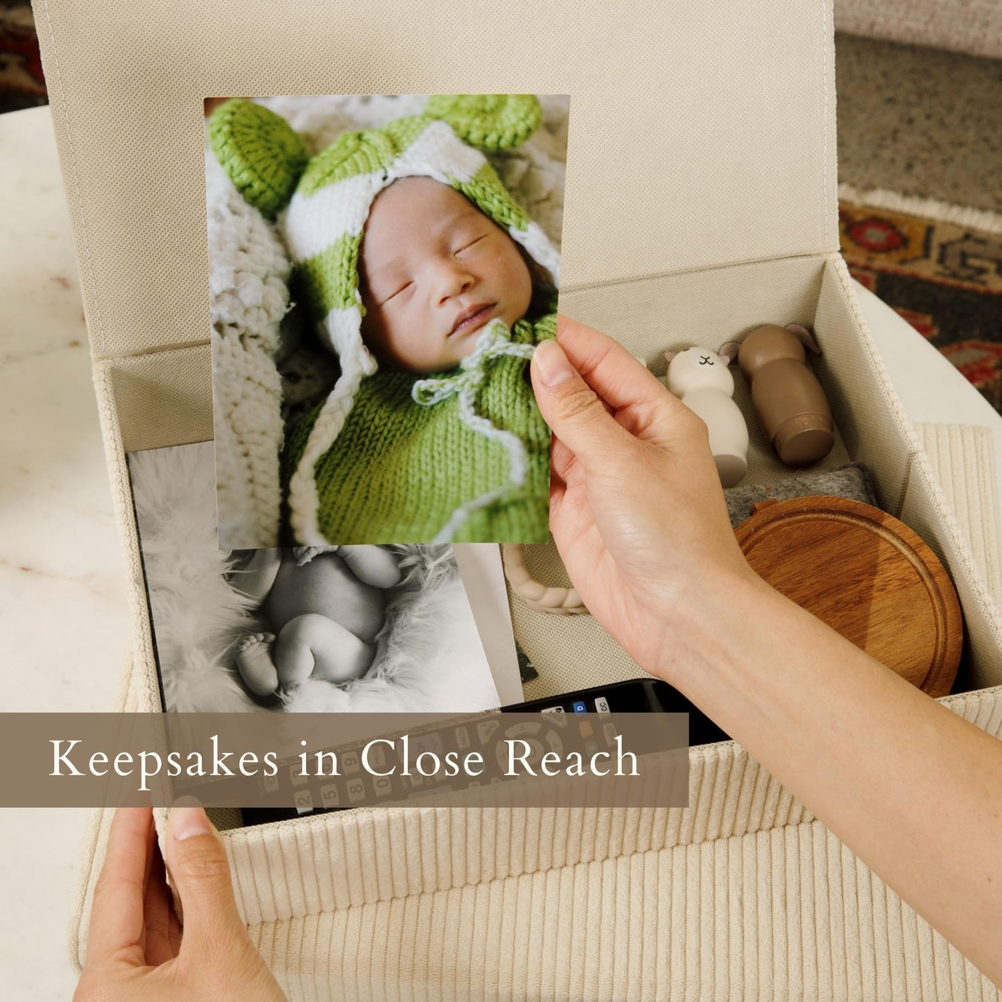cherish & dwell Beautiful Cozy Corduroy Decorative Storage Boxes with Lids – Set of 2 Keepsake Boxes for Photos, Documents and Home Decor Accents - Giftable Memory Boxes