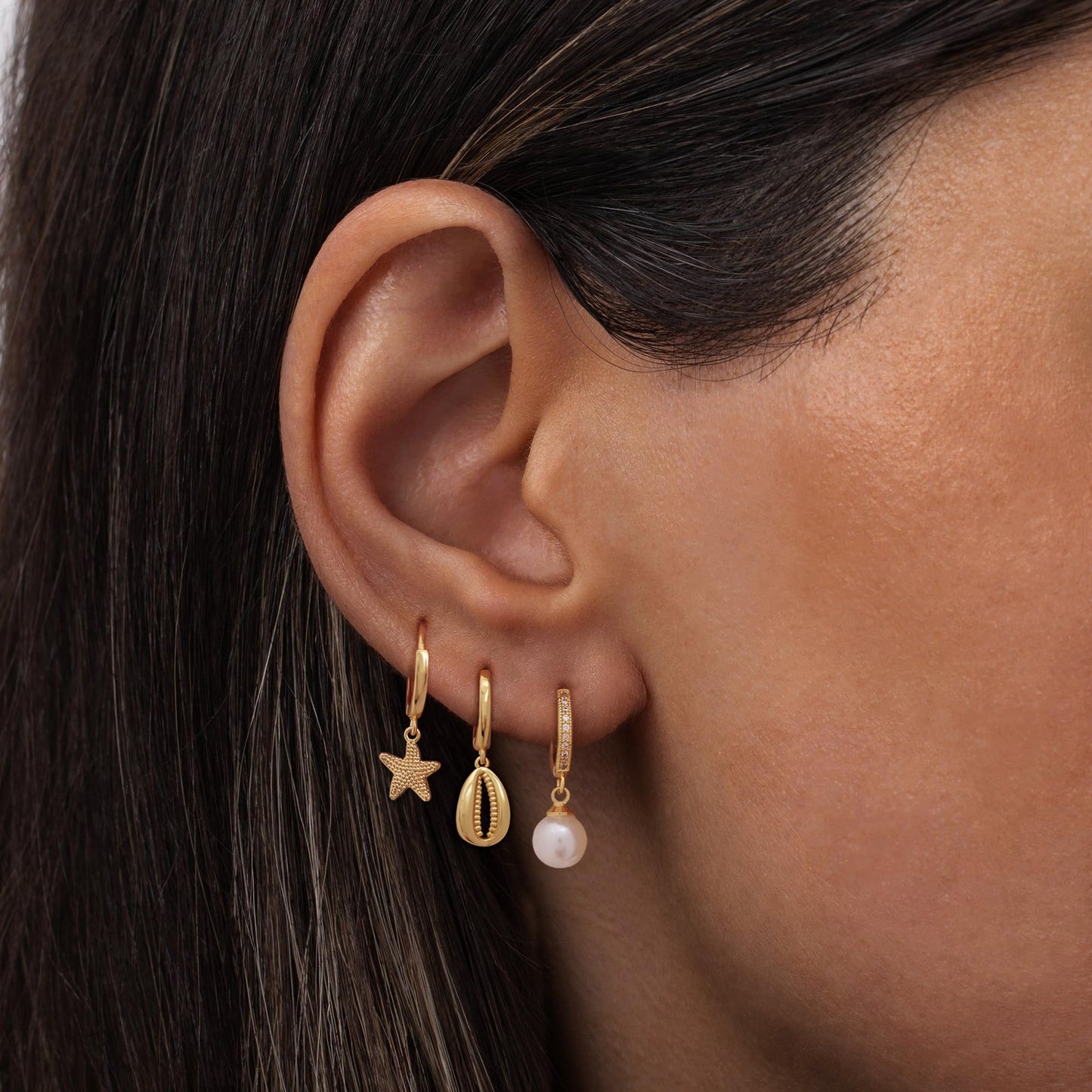 SELFROSE Summer Starfish Earrings 14k Gold Plated Pearl Drop Earrings Stack Dainty Cute Beach Earrings Hypoallergenic Cute Shell Earring Stack Boho Beach Summer Jewelry