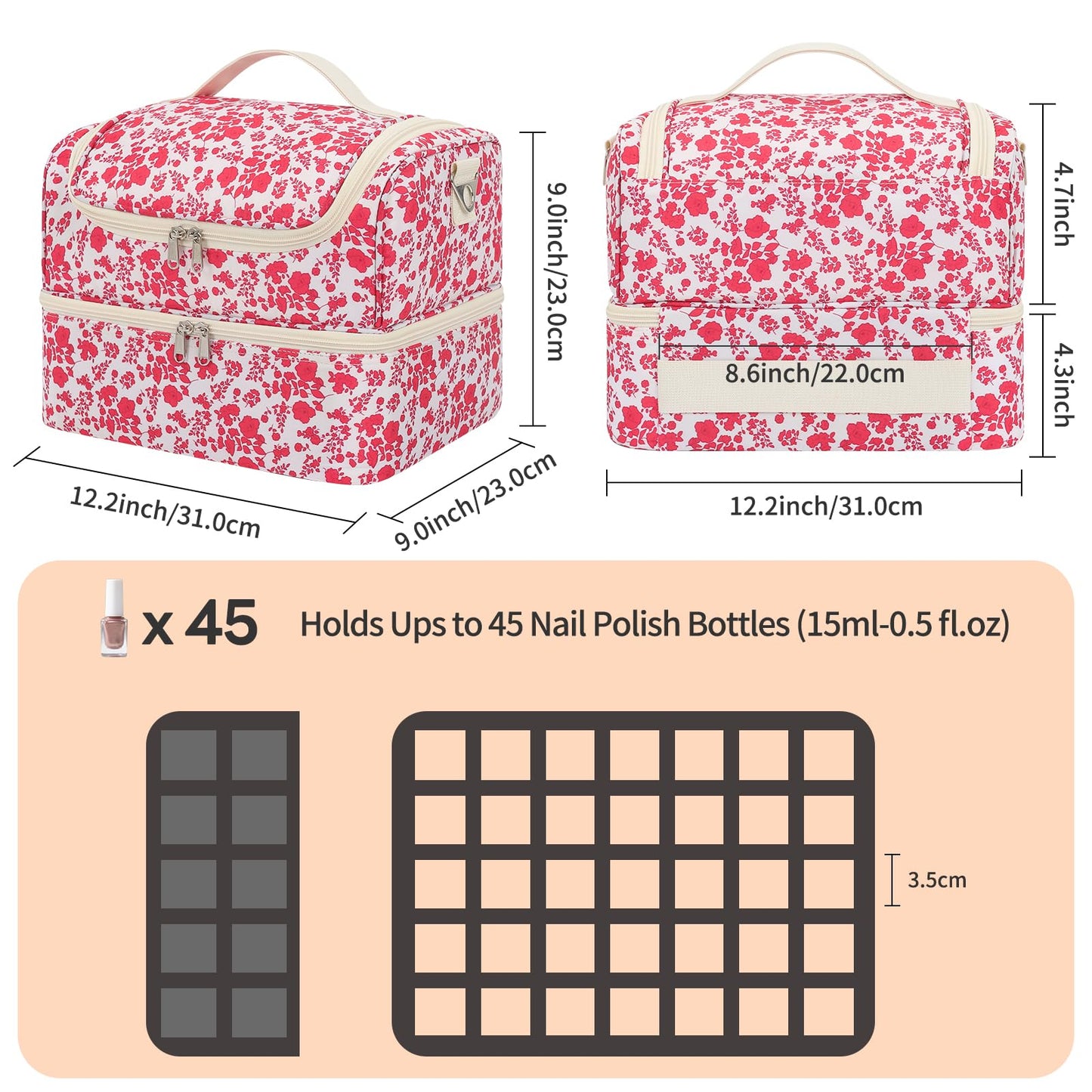 CUBETASTIC Nail Polish Organizer, Nail Supplies Storage Case Holds 45 Bottles Nail Polish & Nail Lamp, Travel Nail Tech Carrying Bag, Nail Kit Bag For Nail Stuff & Manicure Tools