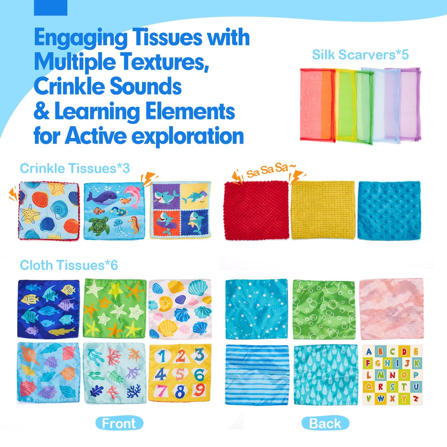 hahaland Baby Toys 0-12 Months - Soft, Crinkle, Squeaky, Sensory Toys for Babies