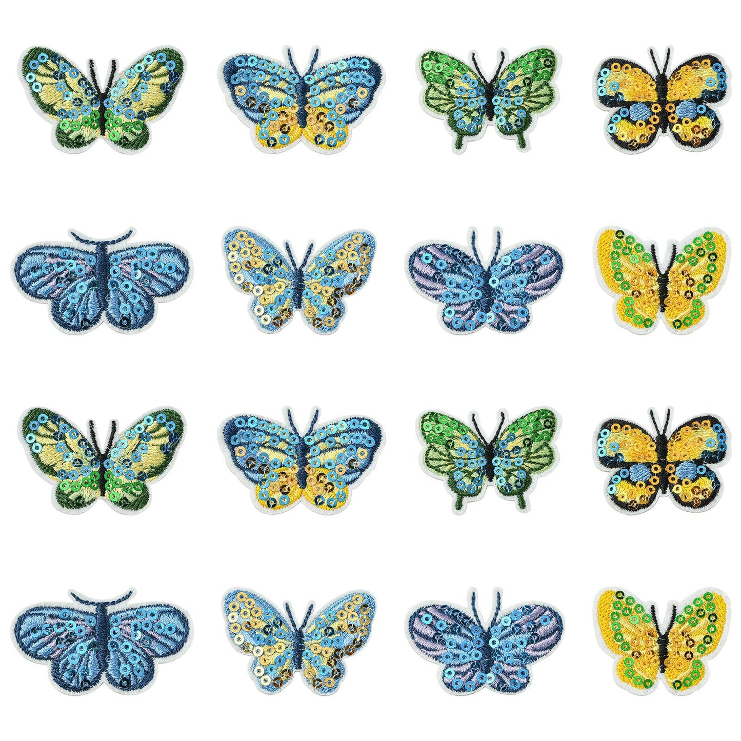 Gythara 16 Pcs 8 Styles Spring Butterfly Theme Polyester Patches Sequin Insect Animal Iron on Embroidery Appliques for Clothes Bag Backpack Sewing Craft Costume Accessories