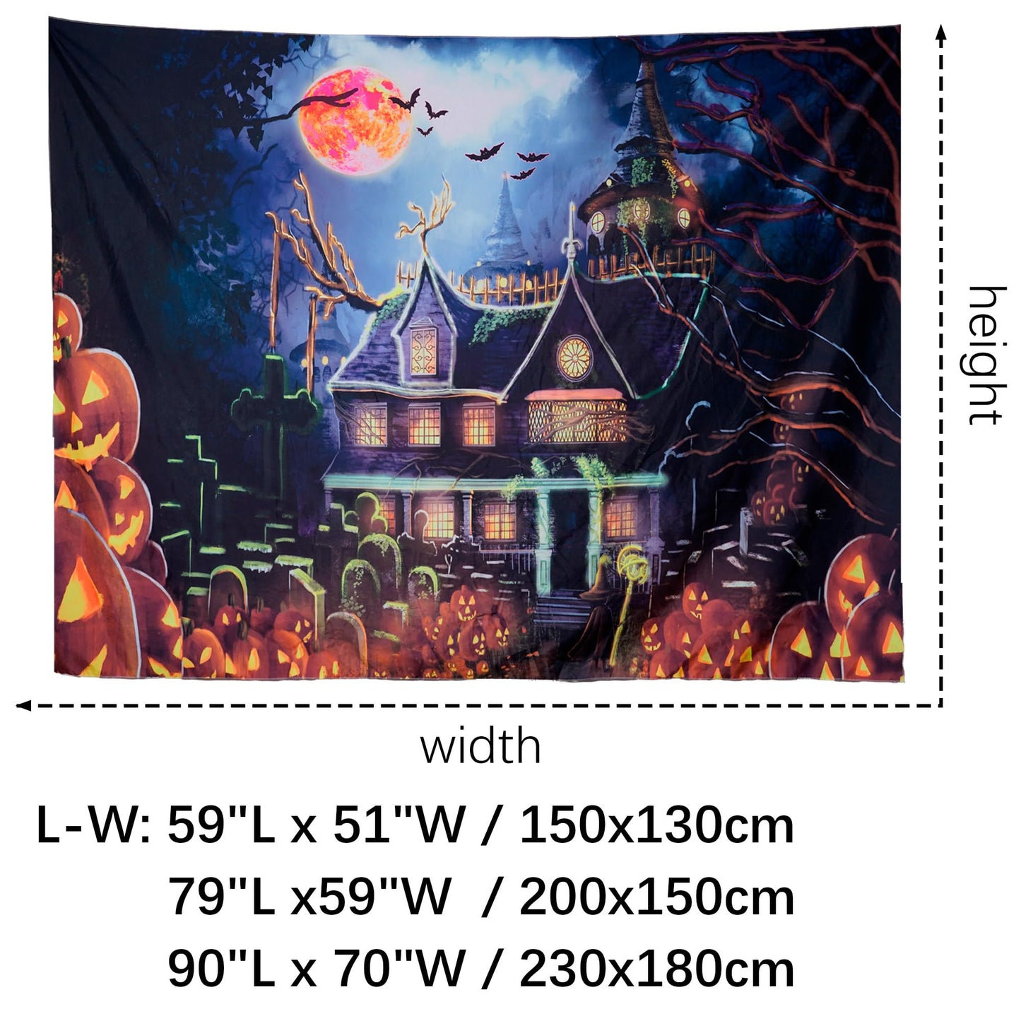 OSVINO Blacklight Halloween Castle Tapestry 59"x51" Pumpkins Bats Crosses Backdrop Bedroom Aesthetic Hippie Room Decor Glow in The Dark Wall Poster for Halloween Easter