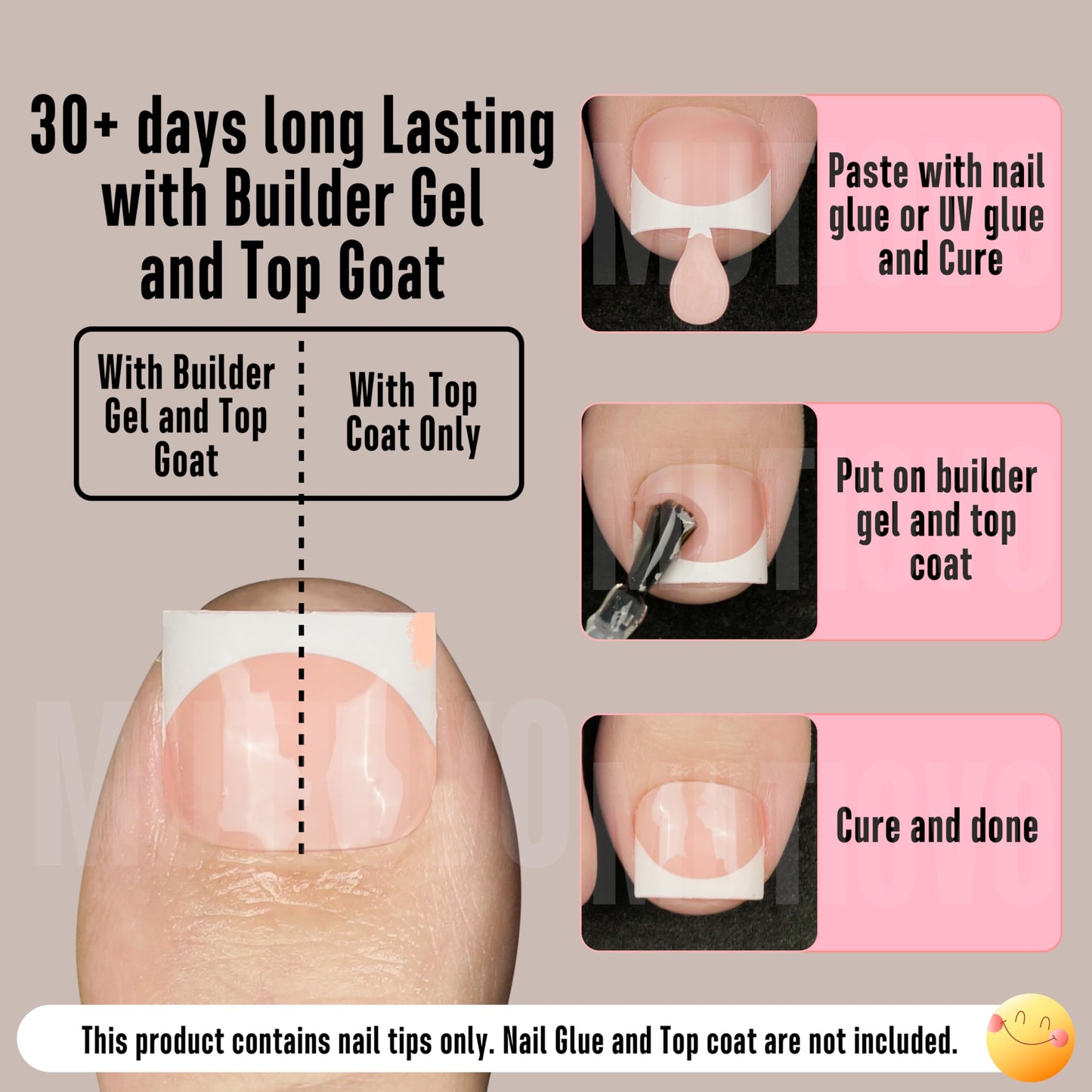 MUTIOVO Extra Short Toe Nail White French Tip BABY PINK,Soft Gel False Toenail Extension Kit,Thick Sharp Square Press On,Need Builder Gel & Apply Top Coat, No Glue included,for DIY x16 Sizes 224 pcs