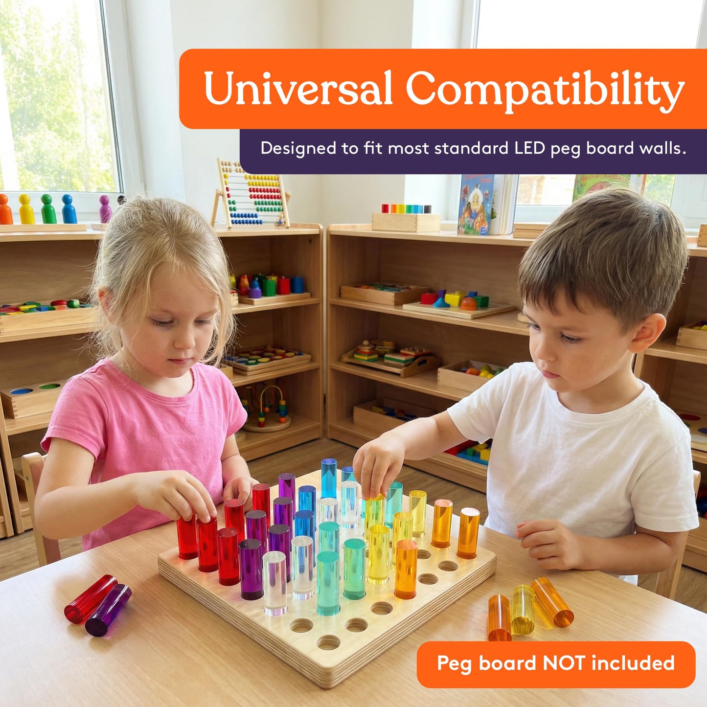 Special Supplies Set of 100 LED Light Peg Board Replacement Pieces for Kids LED Peg Wall, Colorful Illuminated Pegs for Creative Play and STEM Learning- 1” x 4”