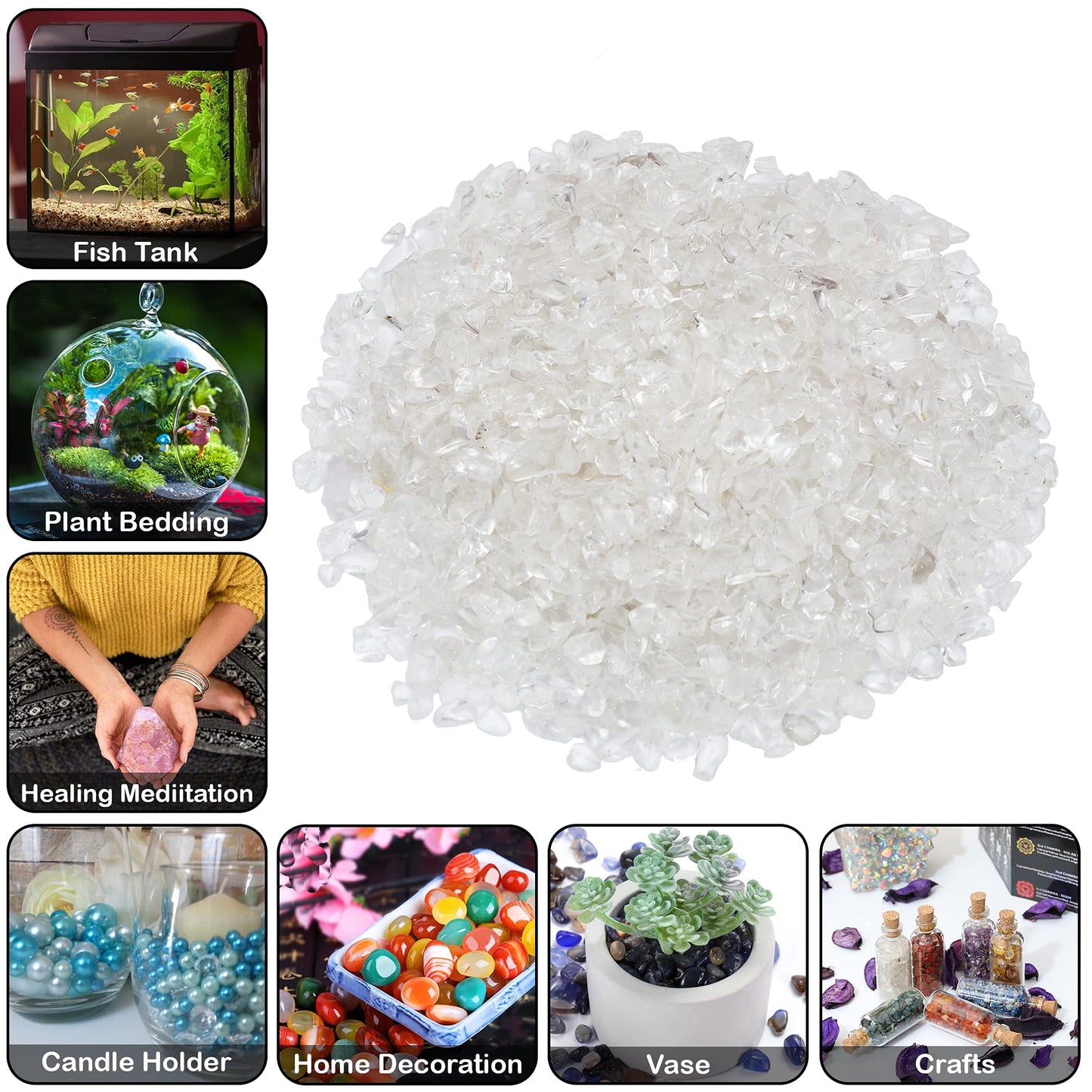 ZAICUS Clear Quartz Crystal Chips Bulk Gemstone Valentine Gift, Healing Crystal Natural Irregular Shaped Crushed Stone Reik Healing Tumbled Chips Crystal Chips for Witchcraft & Jewelry Making 1 Lb