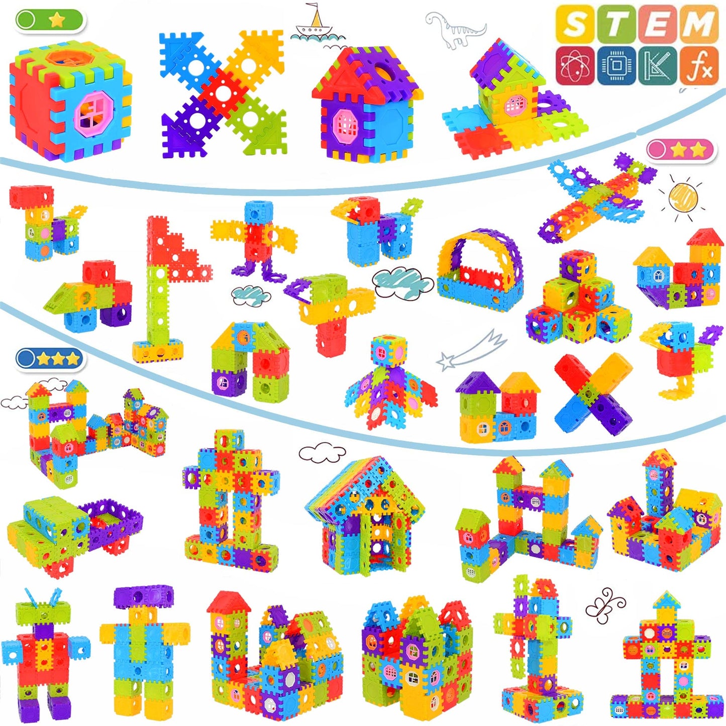 FUBAODA Building Blocks for Toddlers & Kids 180 Pcs Toy Building Sets – STEM Building Toys –Interlocking Building Blocks for Toddlers and Kids
