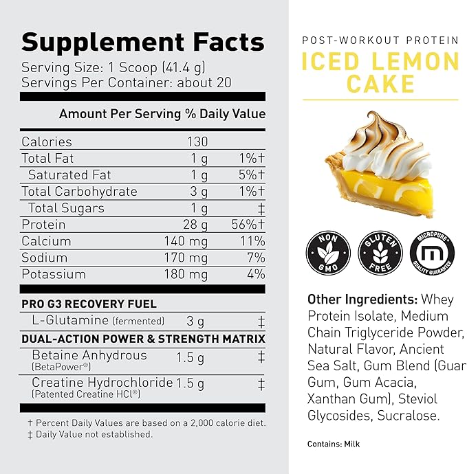 Kaged Post Workout Protein Powder | Re 28g Whey Protein with Creatine, Glutamine & Betaine for Muscle Growth & Recovery | Low Sugar | 20 Servings | Iced Lemon Cake