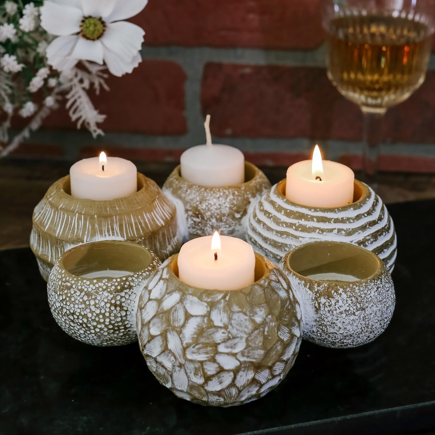 Kate Aspen 2-in-1 Gold Candle Holder Centerpiece for 6 Candles – Tealight & Taper Candle Holder, Gold Table Decor for Dining Room, Coffee Table, Boho, Rustic or Modern Home Decor