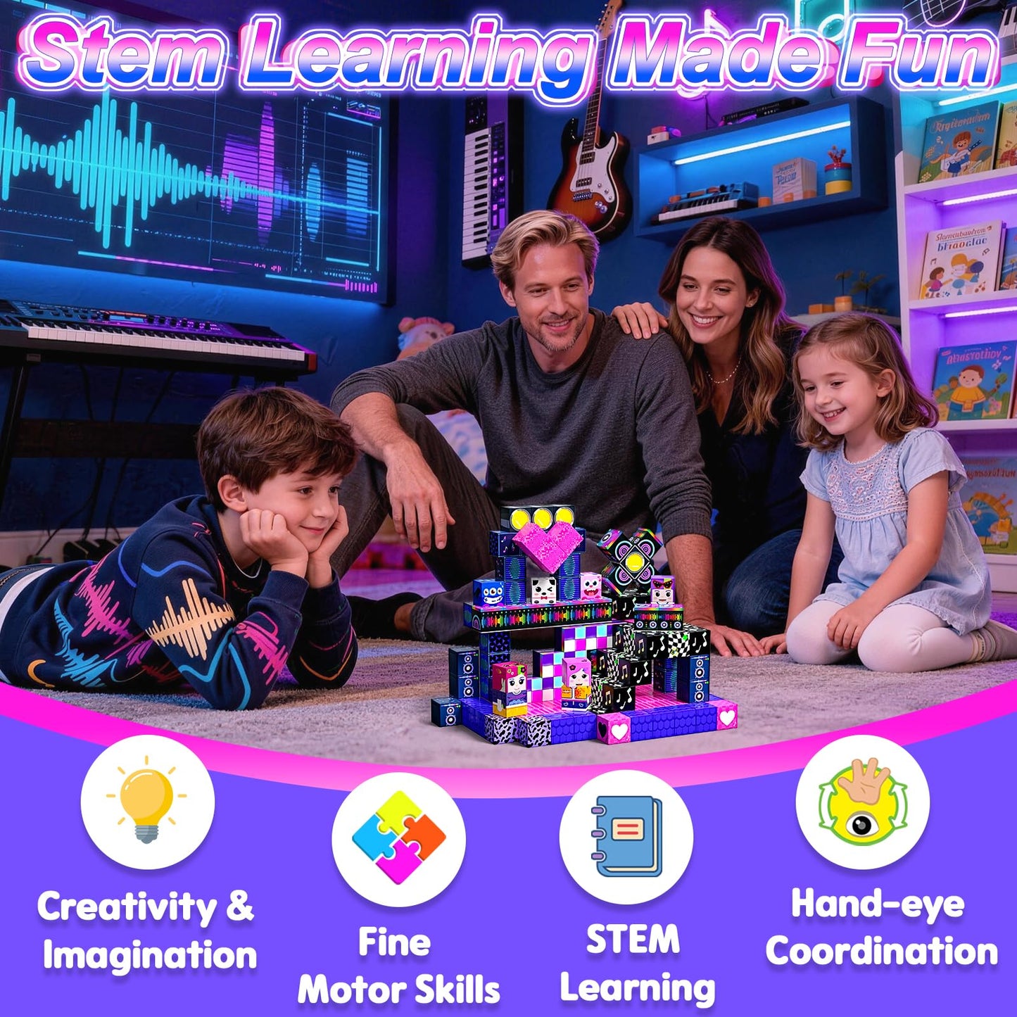 SSAWER Magnetic Blocks, 100PCS Magnetic Building Blocks, Stacking Magnets for Kids, Sensory Toy for STEM Constructions Magnet Blocks for Girls Age 3+, Christmas Birthday Gifts