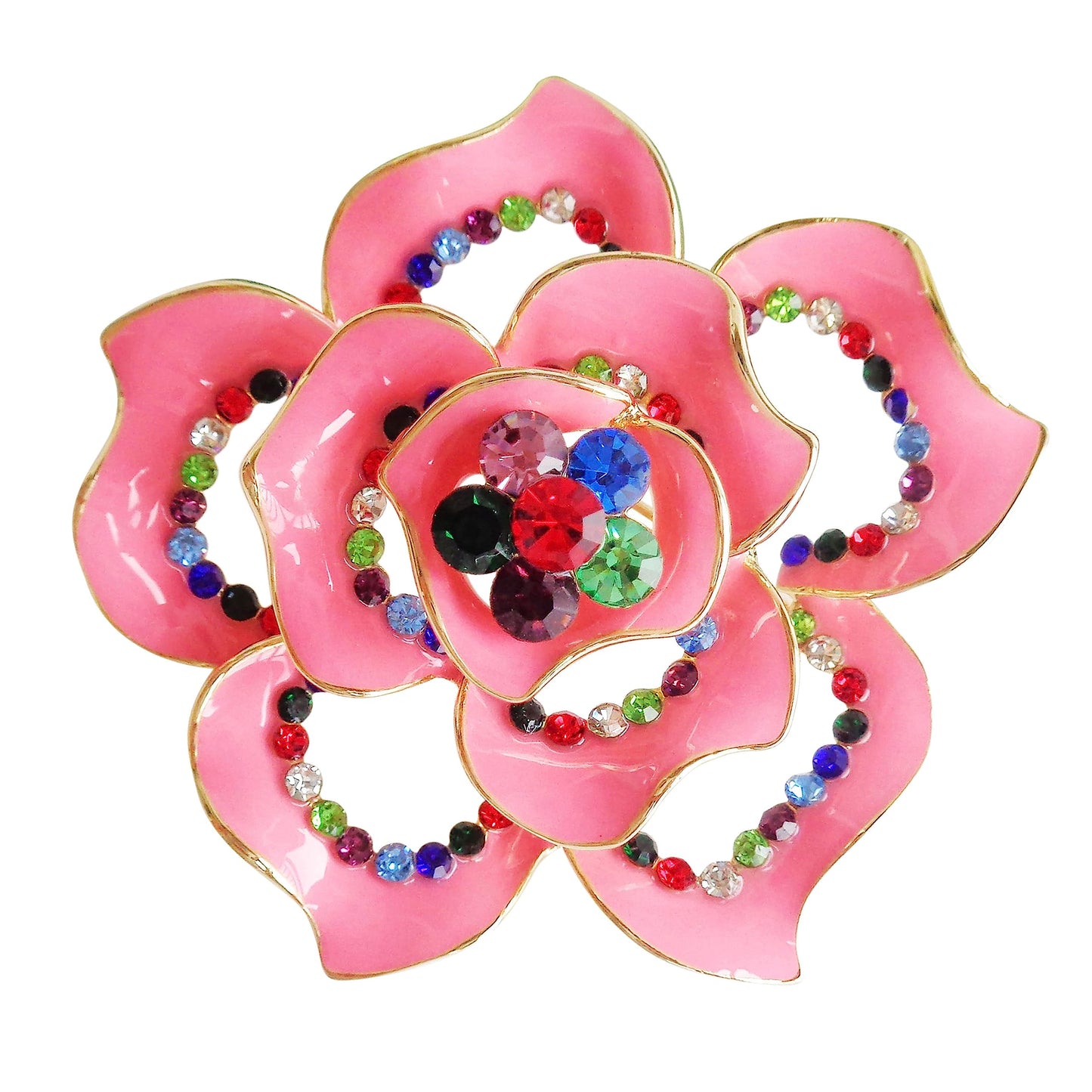 Navachi 18k Gold Plated Multi-color Crystal Pink Enamel Rose Flower Az7835b Brooch Pin
