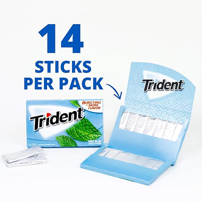 Trident Mint Bliss Sugar-Free Chewing Gum, 12 Packs of 14 Pieces (168 Total Pieces)