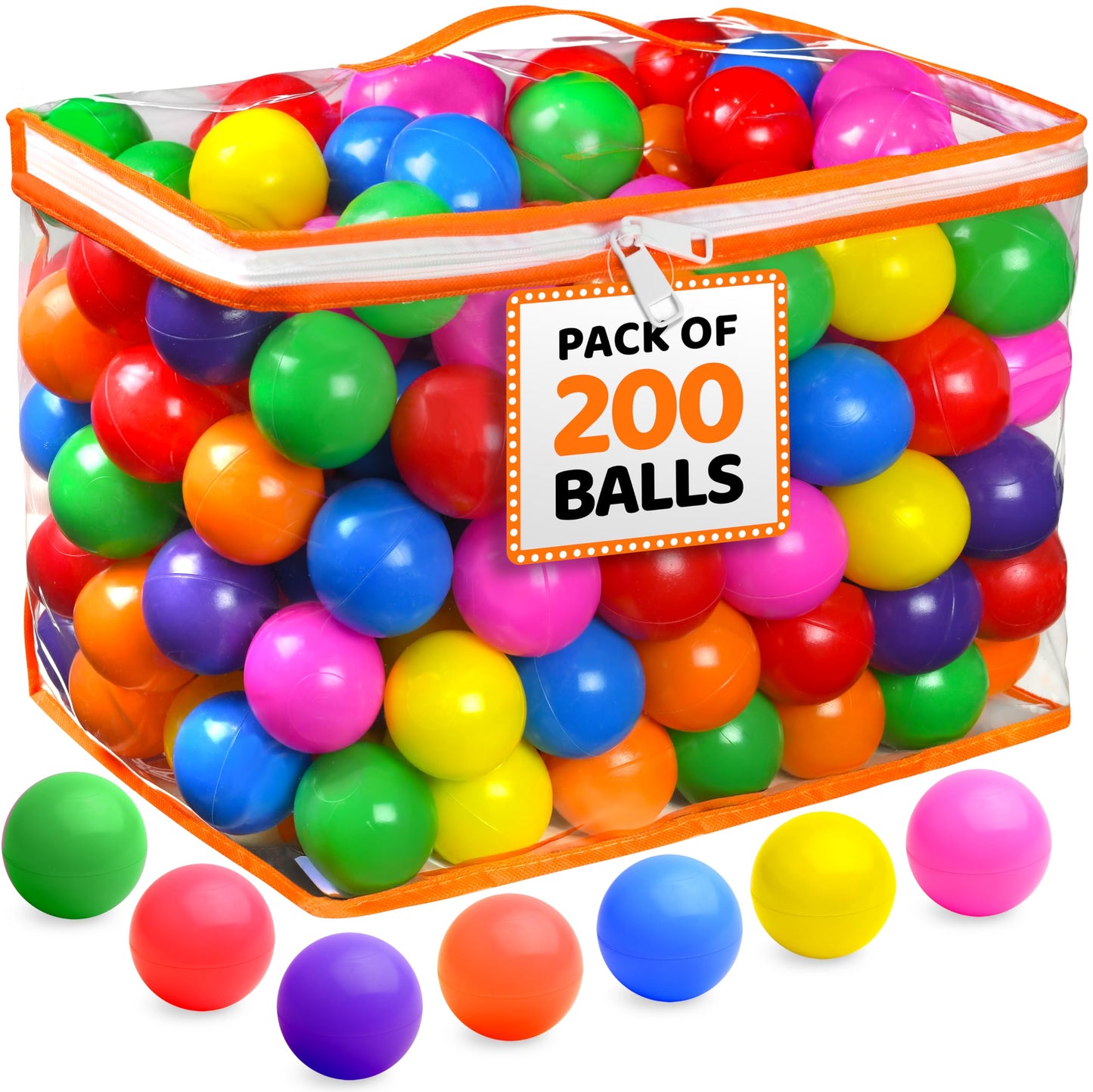 200 Ball Pit Balls for Toddlers with Storage Bag - 7 Bright Colors, Great Play Toys for Tents, Pools, and Party