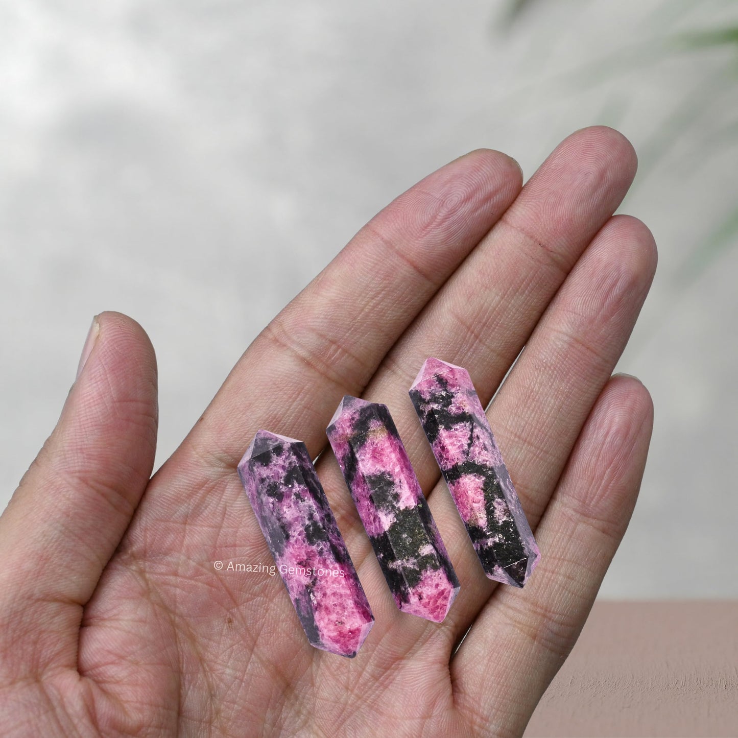 Amazing Gemstone Rhodonite Crystal Points Bulk Healing Crystals - Pack of 3 Double Terminated Healing Wand Point Bulk Crystals for Crafts,Crystal Grid,DIY Work - Premium Crystals for Beginners Gifts