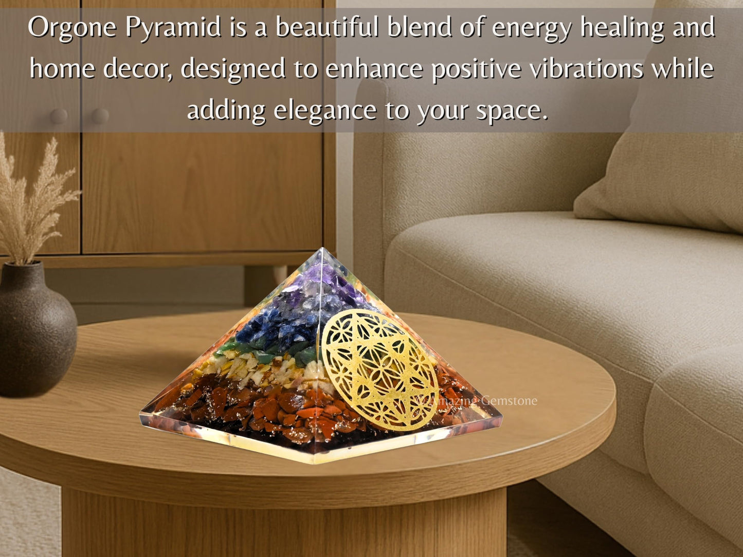 Amazing Gemstone Large Orgone Pyramid | Natural Chakra Pyramid Crystal | Star of David Orgonite Pyramid | Organ Pyramids Positive Energy Healing