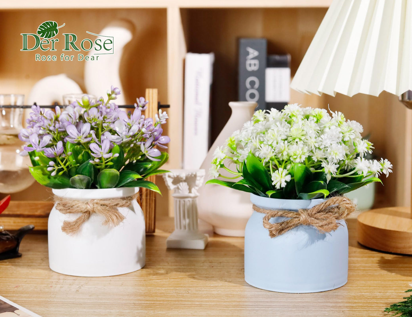 Der Rose 4 Pack Fake Flowers Small Artificial Faux Plants Indoor Summer Spring Decor for Centerpiece Table Decorations Home Office Desk Wedding Apartment Decor
