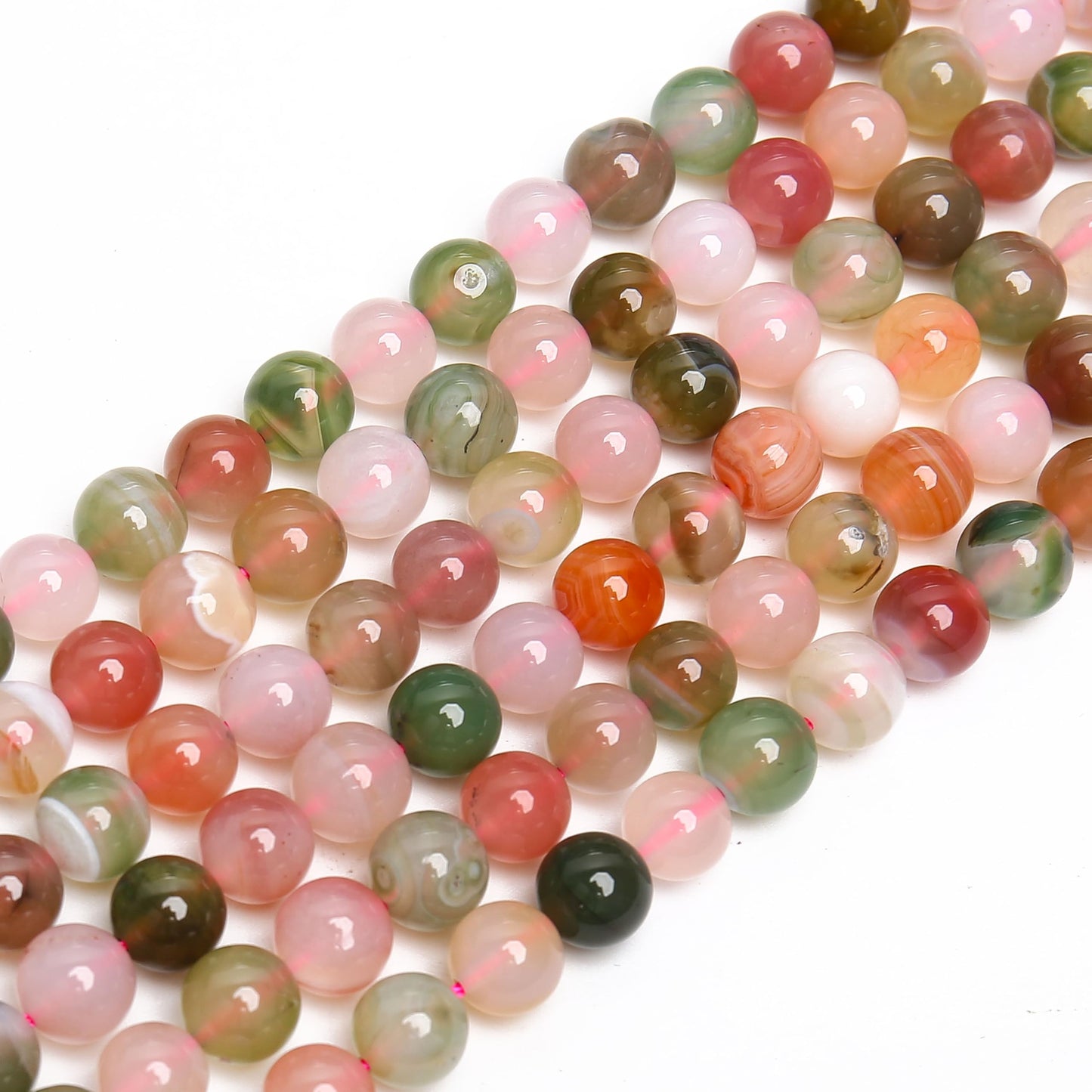 70PCS Natural 8MM Healing Gemstone, Yanyuan Agate Energy Stone Round Loose Beads, Semi-Precious Crystal Beads with Free Elastic String for Jewelry Making DIY