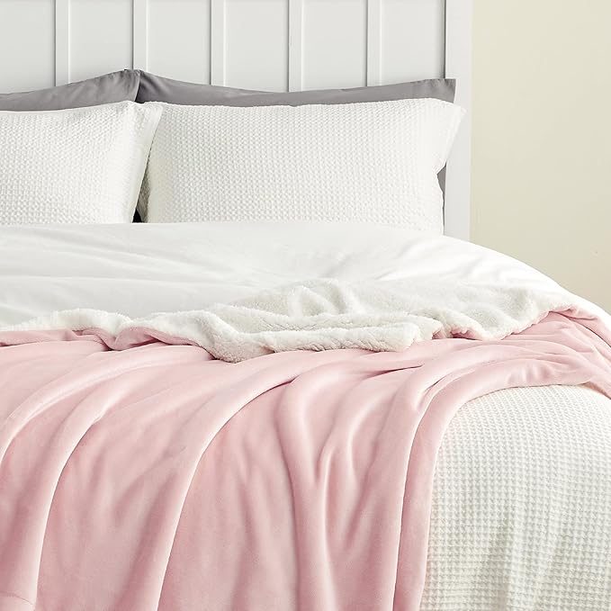 Bedsure Sherpa Fleece Blankets King Size for Bed - Thick and Warm, Soft Fuzzy Plush King Blanket for Winter, Pink, 108x90 Inches