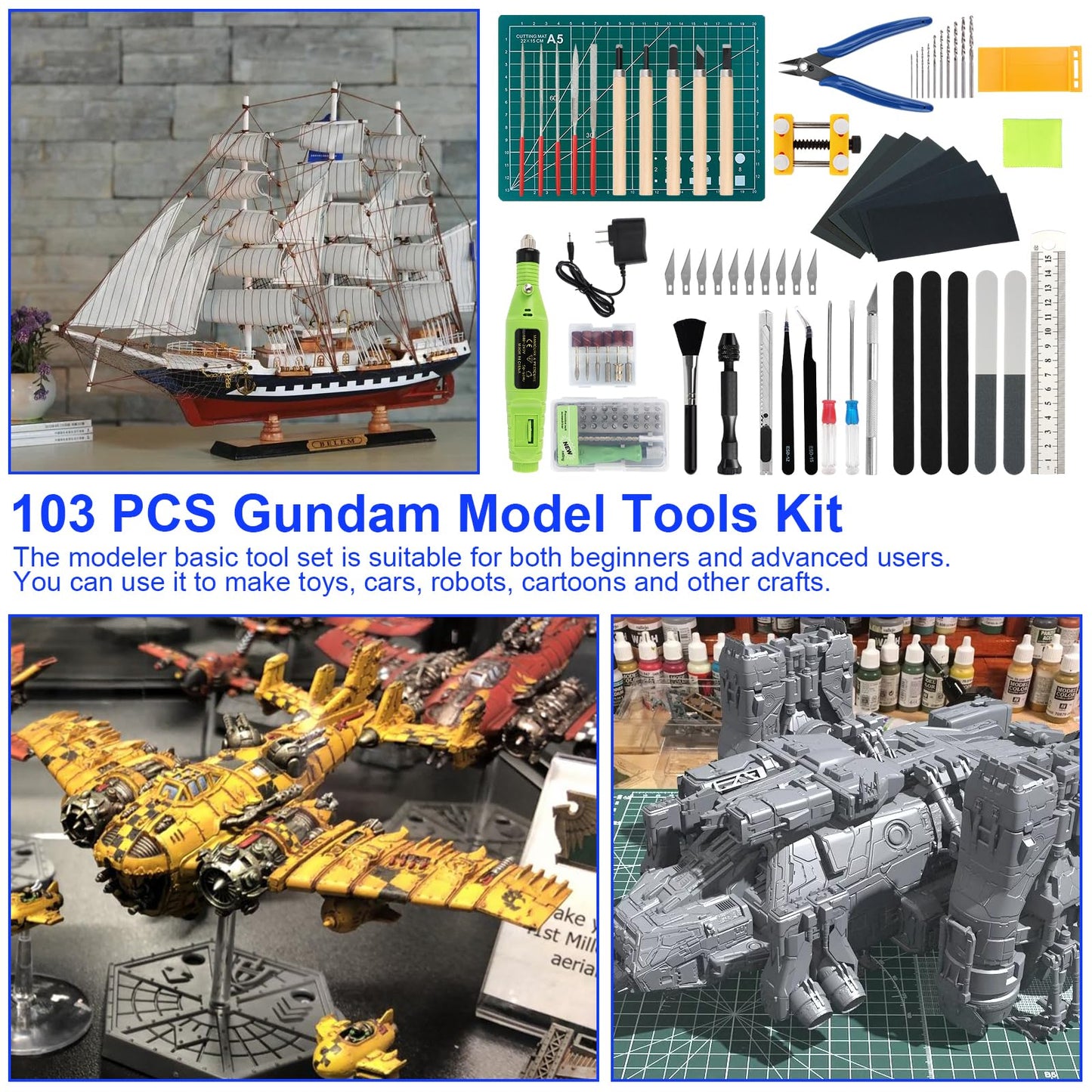 Gundam Tool Kit,103 Pcs Professional Model Tool Kit for Gundam, Modeling Tools for Plastic Models,Gunpla Tool Kits for Adults,Model Building Tools Hobby Tools Craft Set for Repairing and Fixing