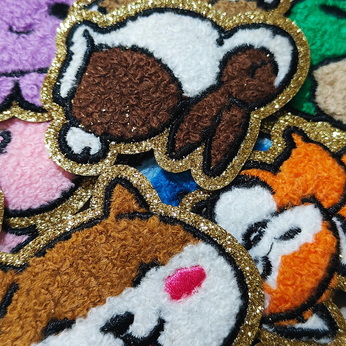 31PCS Chenille Patches with Golden Edge - Cute Animal Iron On/Sew On Embroidered Applique for Jeans, Jackets, Clothes, Backpacks