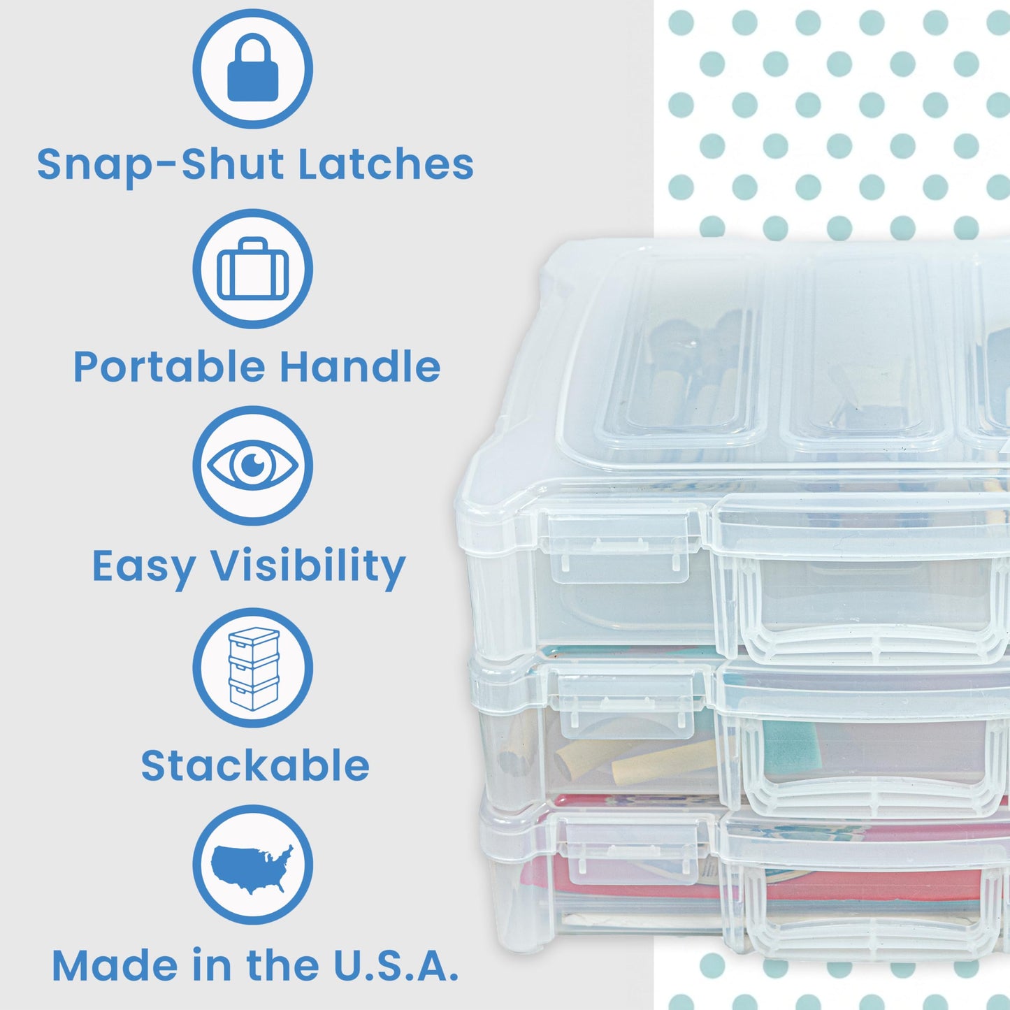 ArtBin 6913ZZ 12" x 12" Portable Art & Craft Organizer with Handle 3-Pack, [3] Plastic Storage Cases, Clear