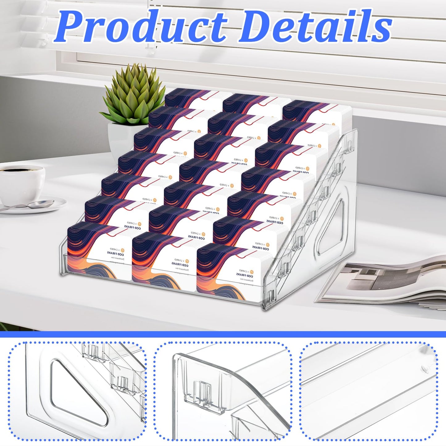 Sibosen 7 Tiers Acrylic Business Card Holder for Desk 21 Slots Acrylic Card Holder Display Premium Cards Stand for Workspace Multiple-Clear Plastic Display Holder for Office Men and Women