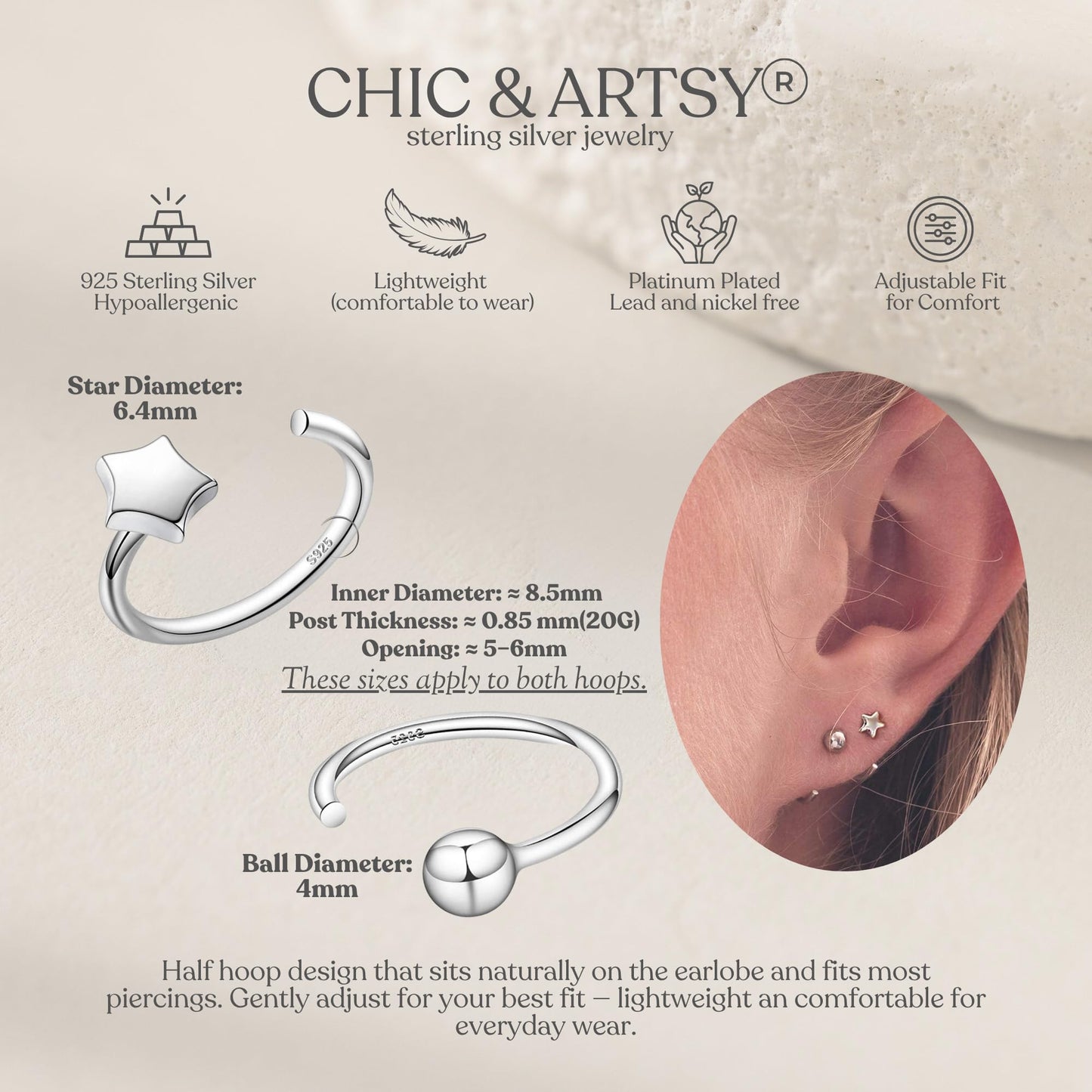 Half Hoop Earrings 925 Sterling Silver Ball Huggie Hoop Earrings Small Huggy earrings for women