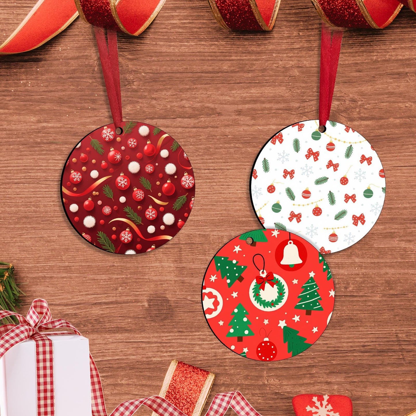 45 Pcs Sublimation Ornament Blanks 3 Incn Round MDF Double Sided Sublimation Christmas Ornaments Blanks for Christmas Tree Decor Keychains Crafts