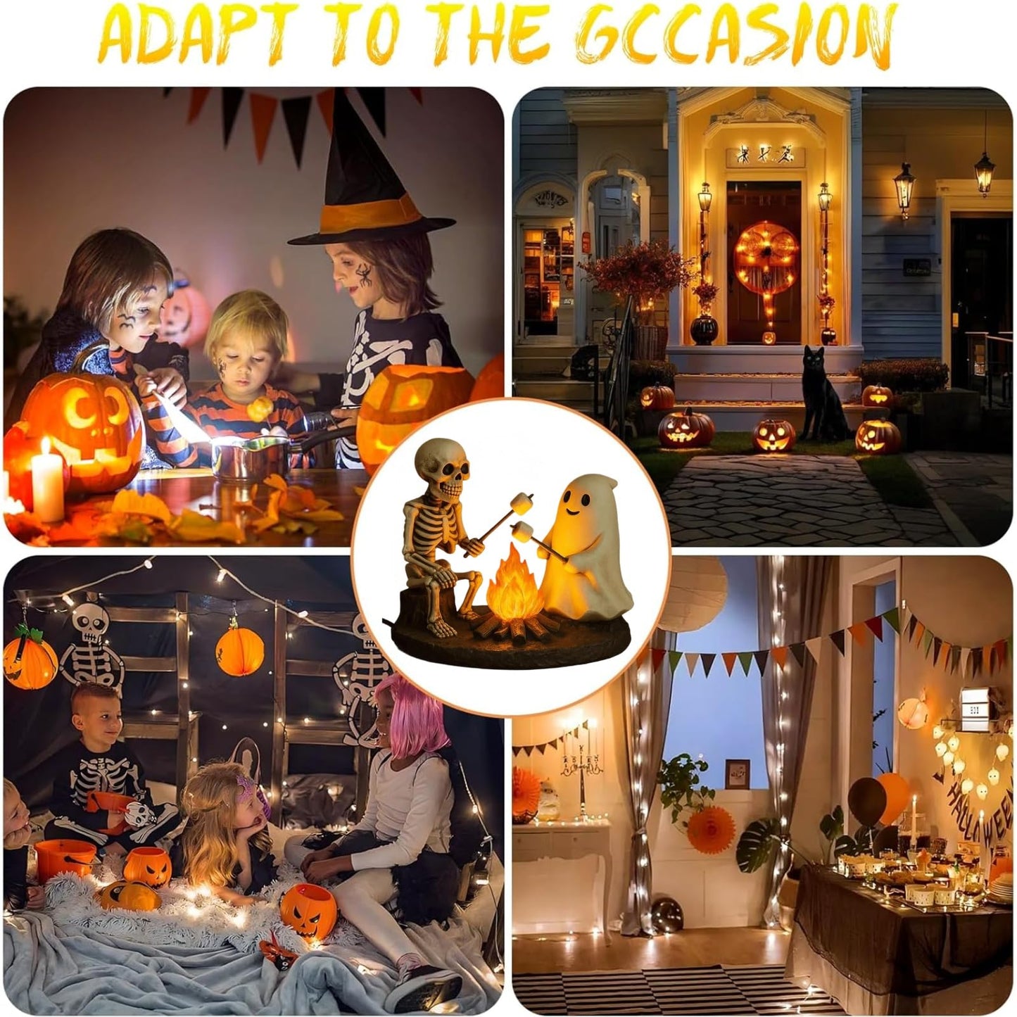 quisenti Skeleton and Ghost Bonfire Night Lamp, Halloween Cute Spooky Campfire Night Light - 3D Cute Spooky Indoor Decor for Home, Party, Gift 2025