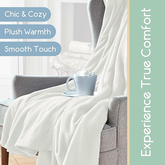 Vellux Twin Size Microfleece Blanket | Fleece Bed Blanket | All-Season Comfort| Supersoft Lightweight Throw Blanket | Plush Throw Blanket for Bed Couch or Sofa | Travel Blanket | Pet-Friendly | White
