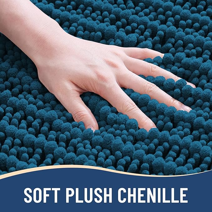Arotive Luxury Chenille Bathroom Rug Mat, Extra Soft Thick Absorbent Shaggy Bath Rugs, Non-Slip Machine Wash Dry, Plush Bath Mats for Bathroom, Shower and Tub, 44x24, Peacock Blue