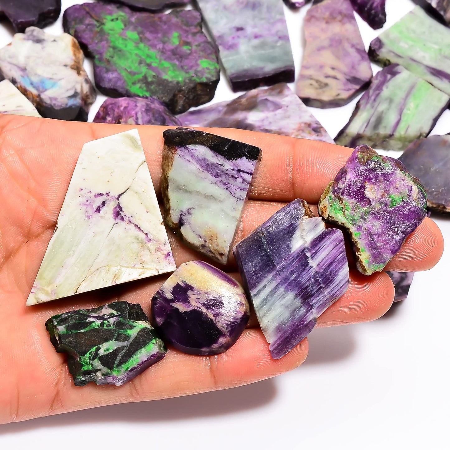 Natural Kemmererite Raw Slice Gemstone- Healing Crystals for DIY Jewelry Making -Loose Natural Cabochon -Perfect for Crafting Unique Jewelry Designs (5 pcs, 25-35 mm)
