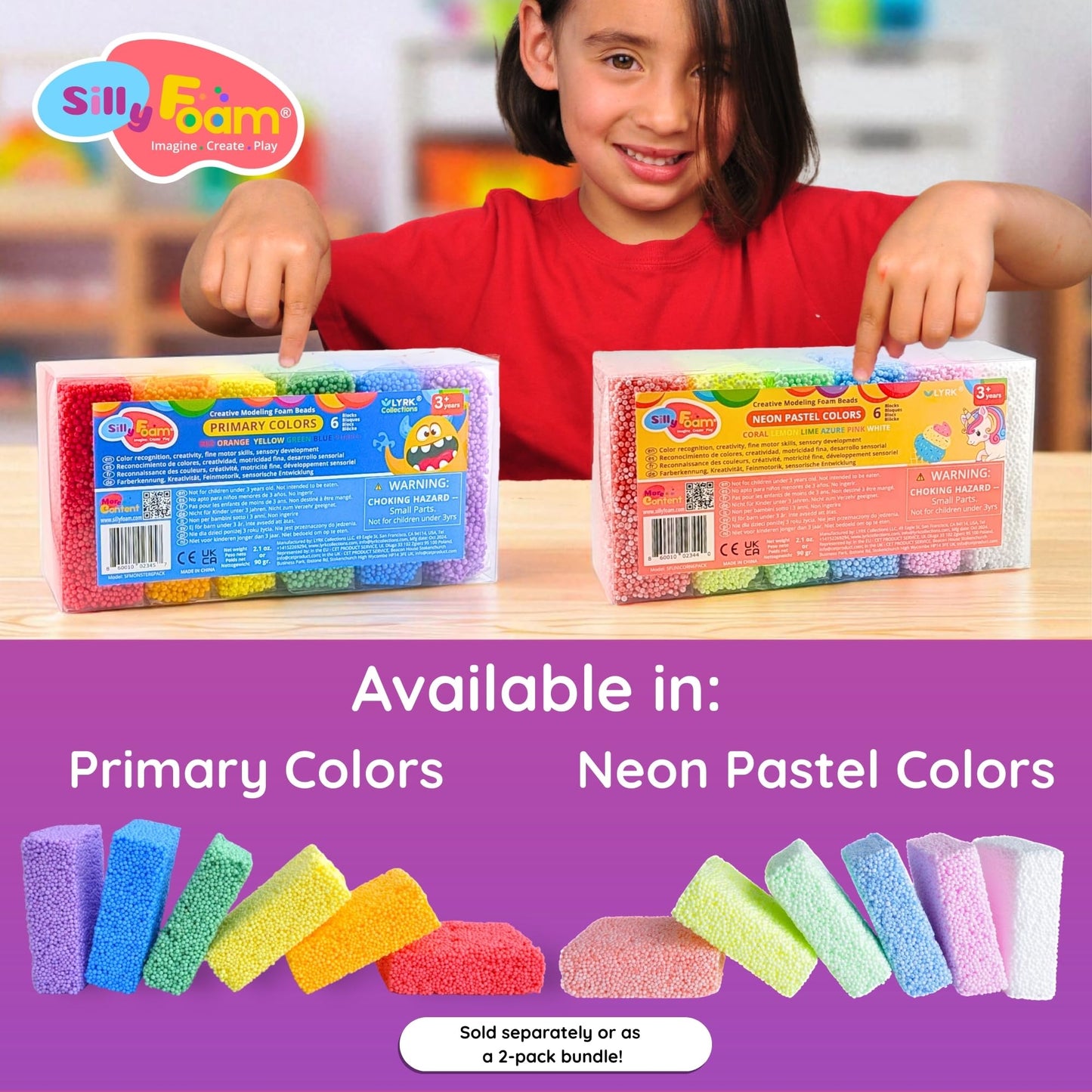 Silly Foam, Creative Modeling Foam Beads, 1-Pack of 6 Neon Pastel Colors, Perfect for Preschool and Kids, Arts & Crafts, Sensory Play, STEM, Travel Toy, Easter Basket Stuffers, Non-Toxic (Age 3+)