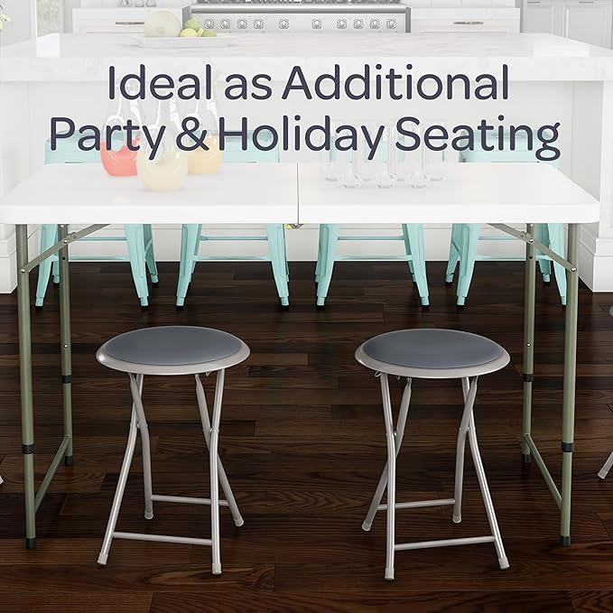 Lavish Home Folding Bar Stools - Set of 2 Heavy-Duty 18-Inch Stool - 225lb Capacity and Padded Seats for Dorm, Recreation or Game Room (Gray)