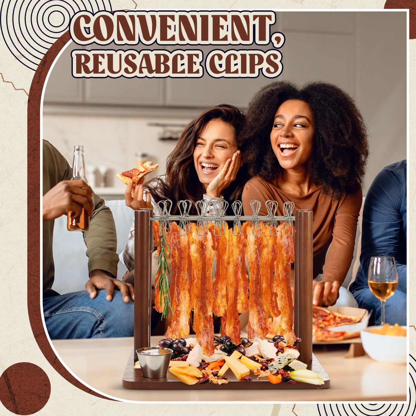 Wonderjune 2 Rows Bacon Rack Tray 13 Inch Bacon Display Holder Simple, Quick, and Easy to Use Serving Dishes for Wedding Home House Warming Gifts