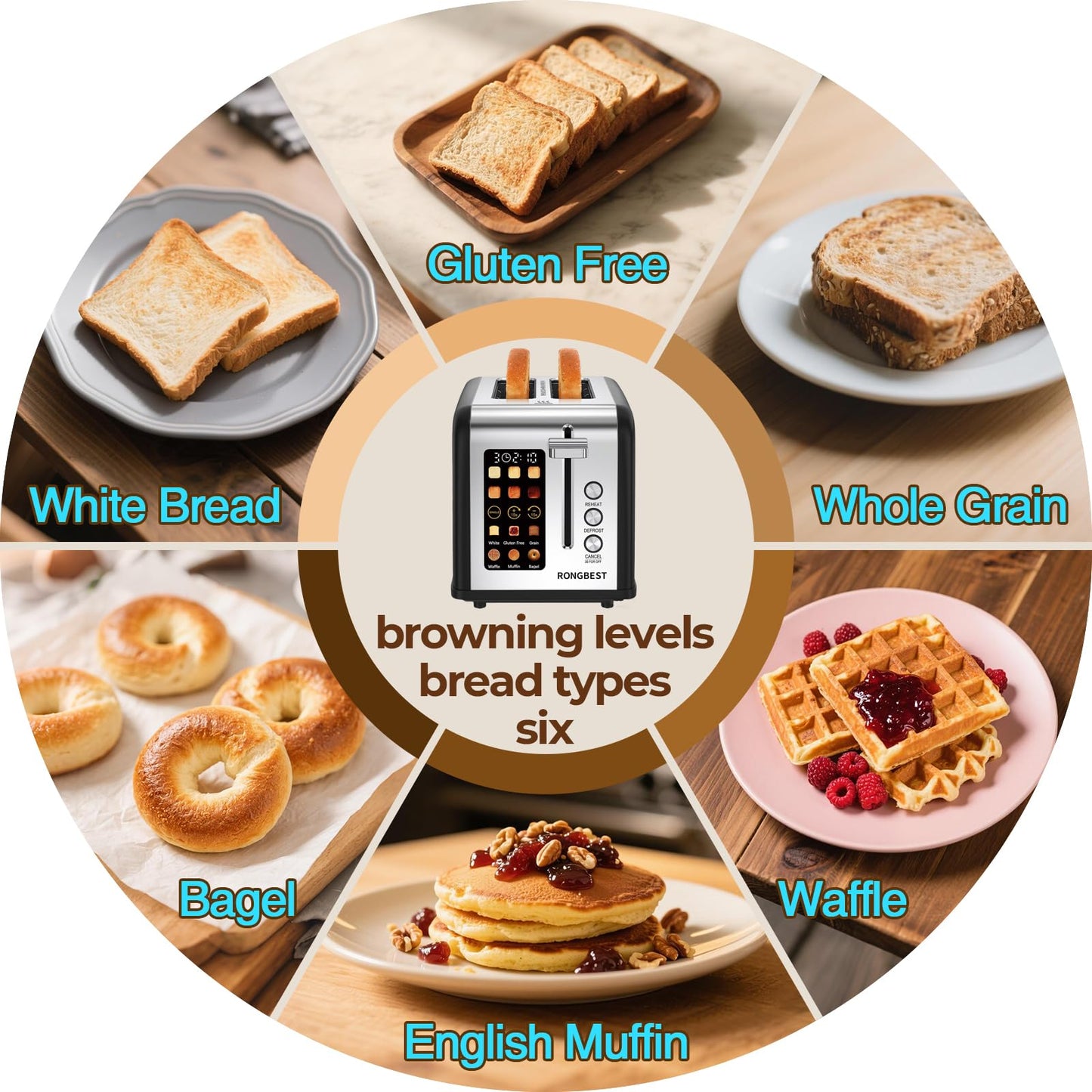 2 Slice Touch Screen Toaster Stainless Steel with Wide Slots, Even Toasting for Bagels & Bread, Defrost & Reheat, Easy Removable Crumb Tray, Matt Black