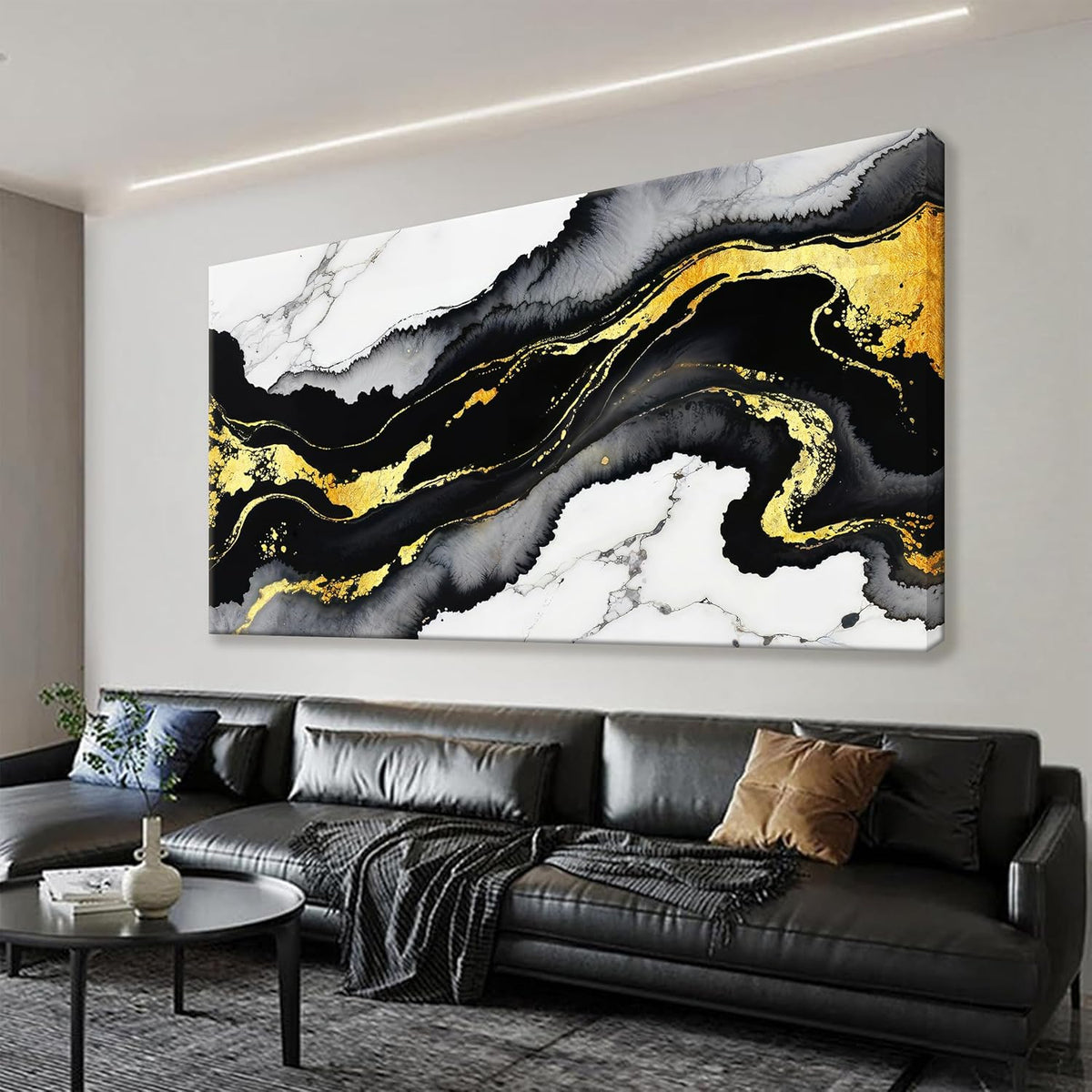 Black And Gold Abstract Wall Art Small Size Home Wall Decoration Modern Minimalist Abstract Wall Decor Canvas Art Wall Decor Marble Texture Painting Pictures For Bedroom Office Artwork 20"X40"
