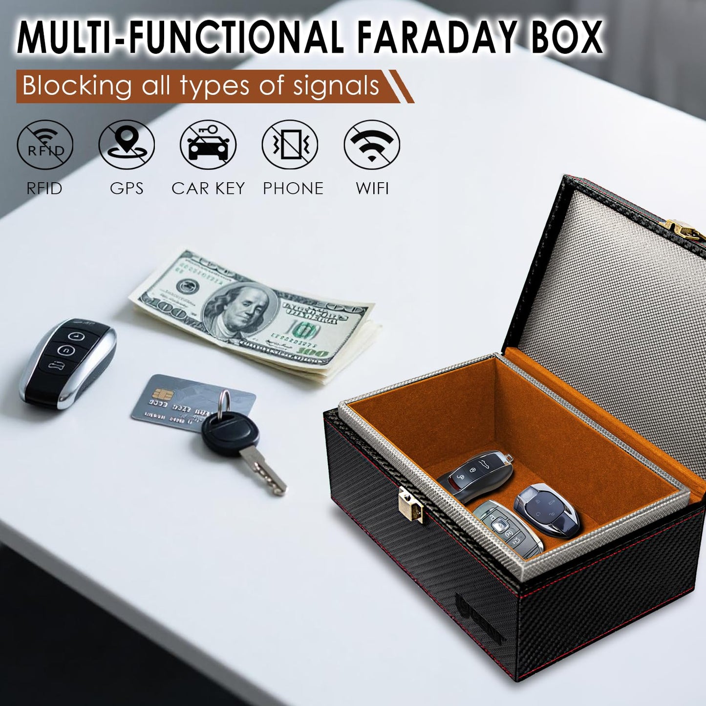 OMKHE Faraday Box for Car Keys – RFID Signal Blocker, Key Fob Protector, Anti-Theft Keyless Entry Protector with Faraday Pouch