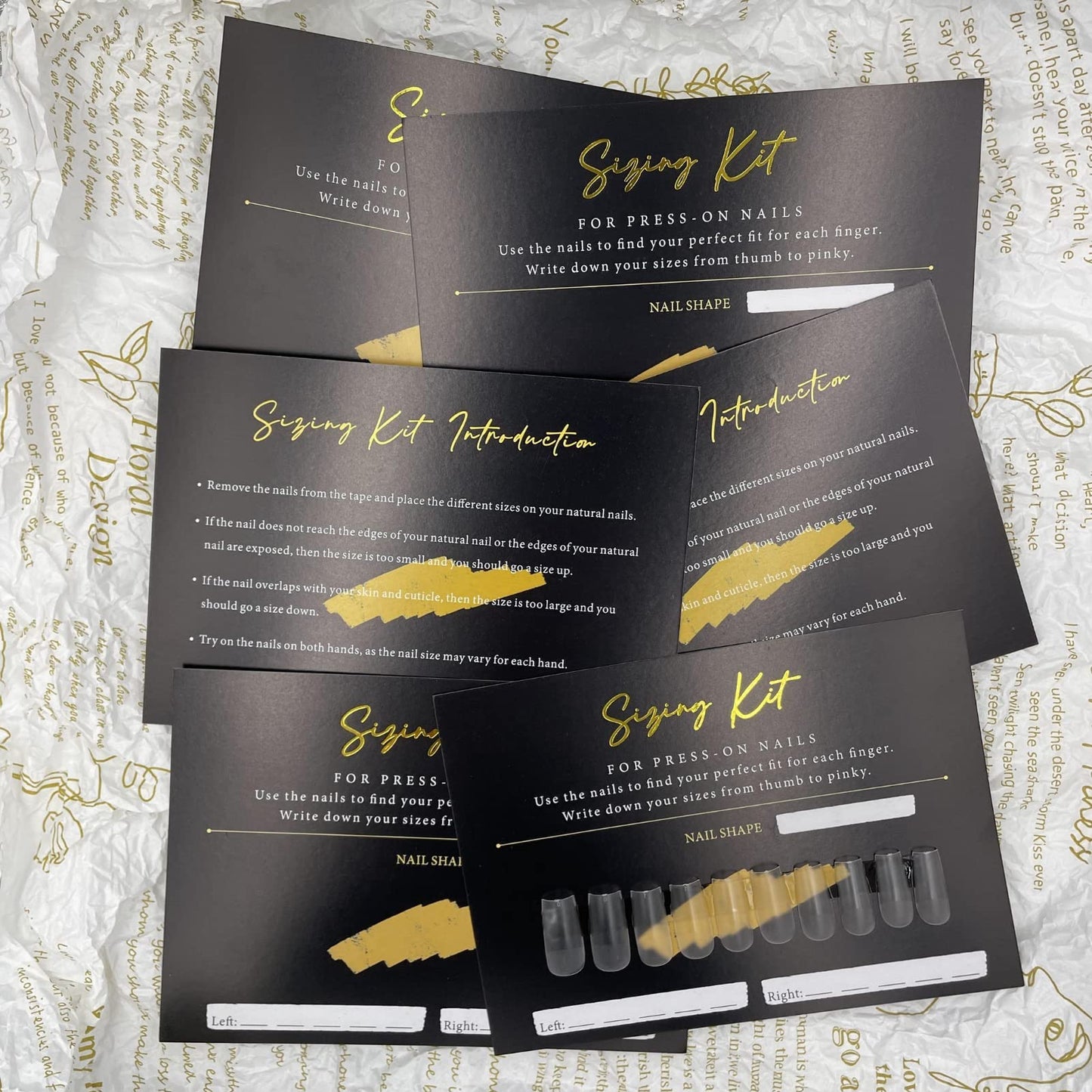 Press On Nail Sizing Card 30 Pack Empty Large Black Gold Postcard Press On Nails Supplies For DIY Sizing Guide False Nails Tips (5 * 7 inch, black&gold)