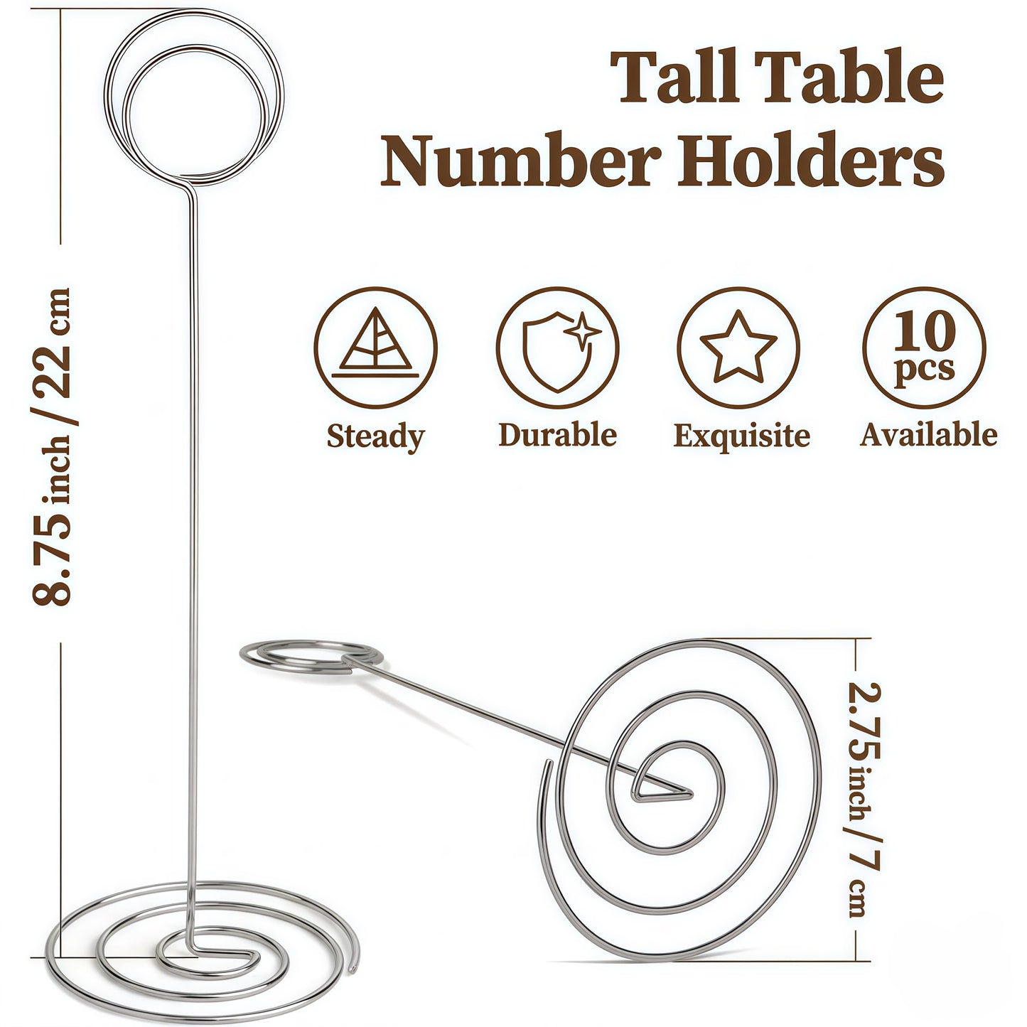 10 Pack 8.75 inch Tall Table Number Holders Place Card Holder Table Picture Holder Wire Photo Holder Clips Picture Memo Note Photo Stand (Silver)