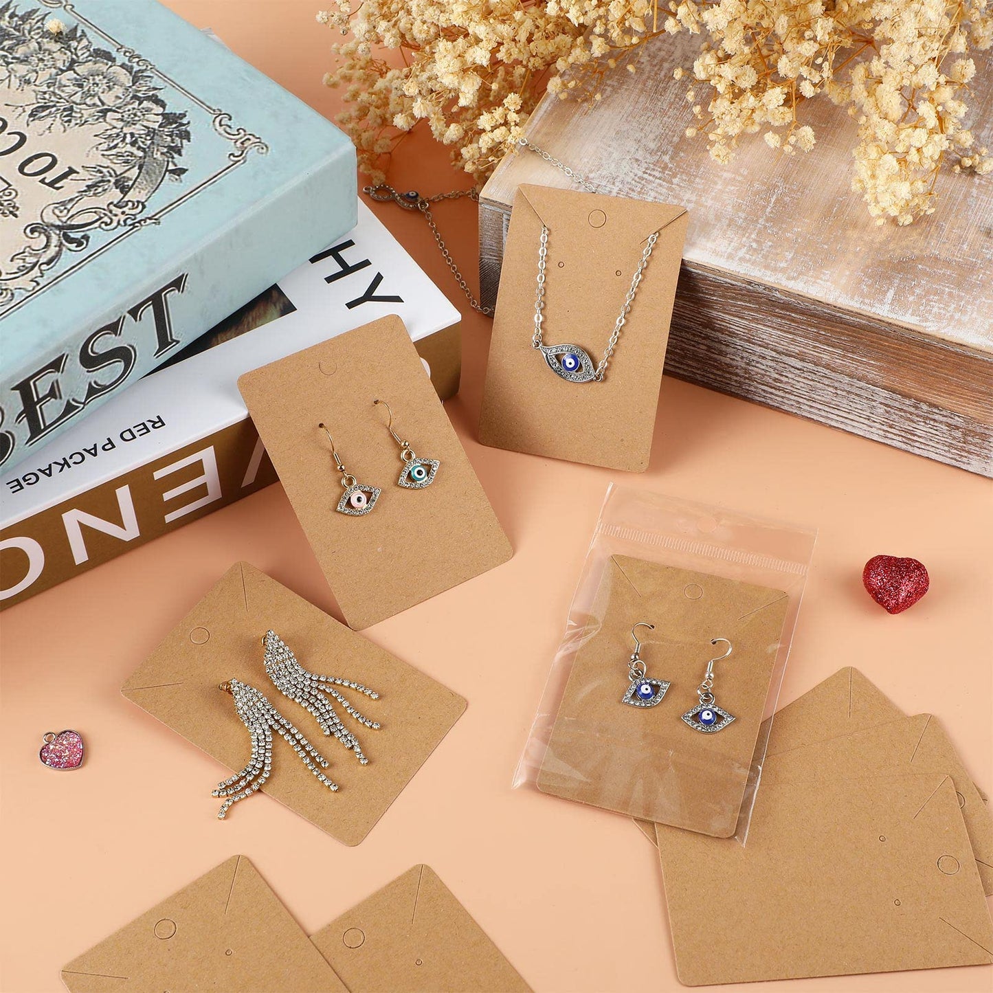 Fumete Earring Holder Cards, 1000 Pcs with Bags, Kraft Color, 2.4 x 3.5 Inch, Earring Display for Jewelry Storage