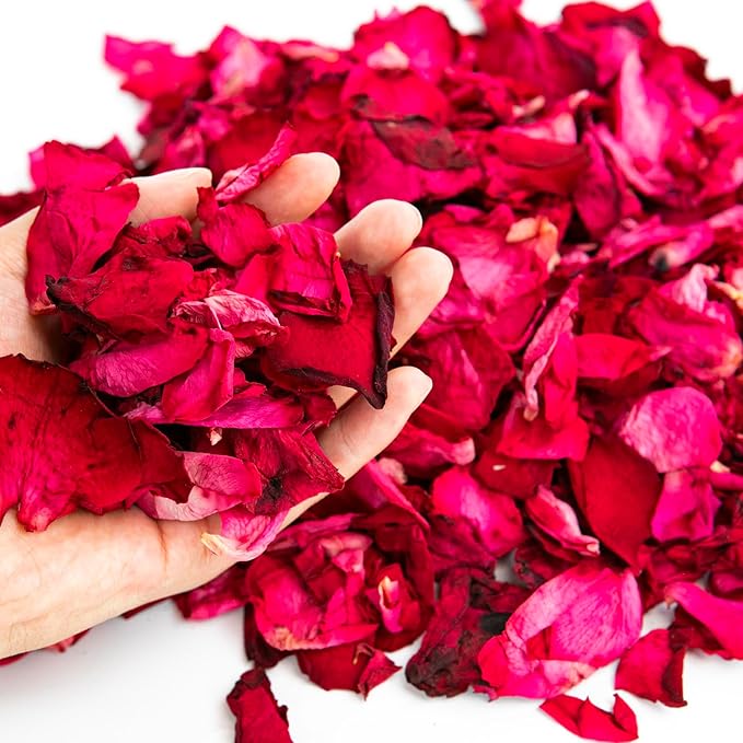 Fortunate Flowers 16oz/450g Dried Rose Petals Bulk for Wedding, 80+ Cups Red Fresh Real Dry Rose Petals Dried Flower Petals Bulk for Bath, Confetti, Flower Girl, Bridal Shower, Roses Petals Decoration
