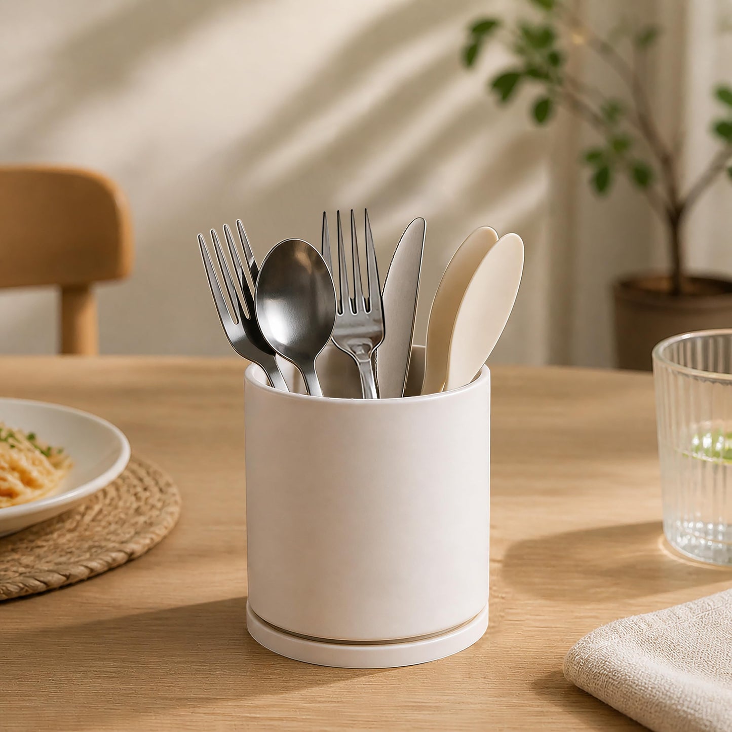 D'vine Dev 360° Rotating Utensil Holder – 5" Kitchen Utensil Crock for Countertop, Modern Cooking Tool Organizer for Kitchen Storage & Décor, Oatmeal, 72-X-D-1