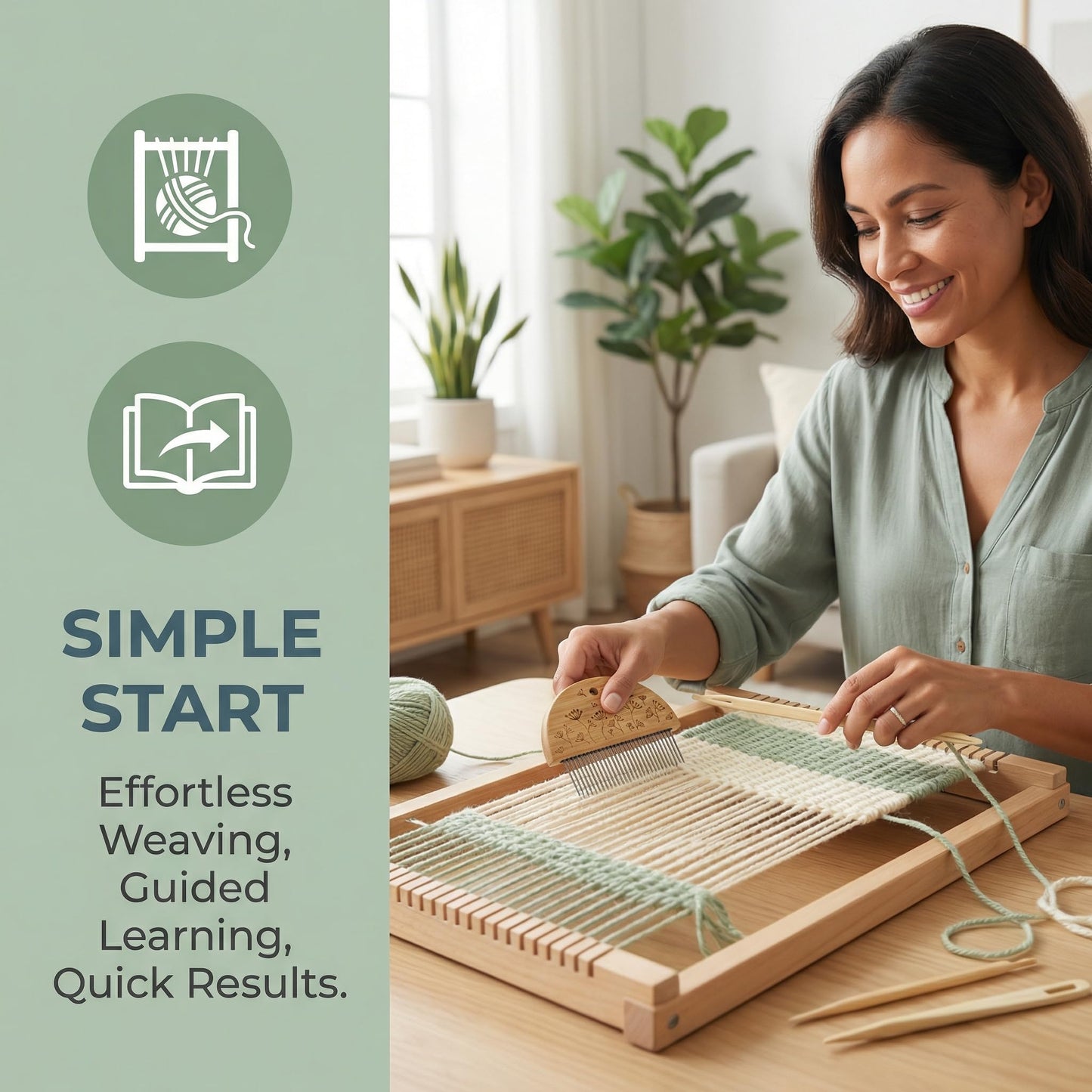 Angoily Weaving Comb Set, Wood Knitting Loom Tool with Large Eye Needle and Crochet Hook for Tapestry Wall Hanging, DIY Craft Hand Looming Accessories for Beginners