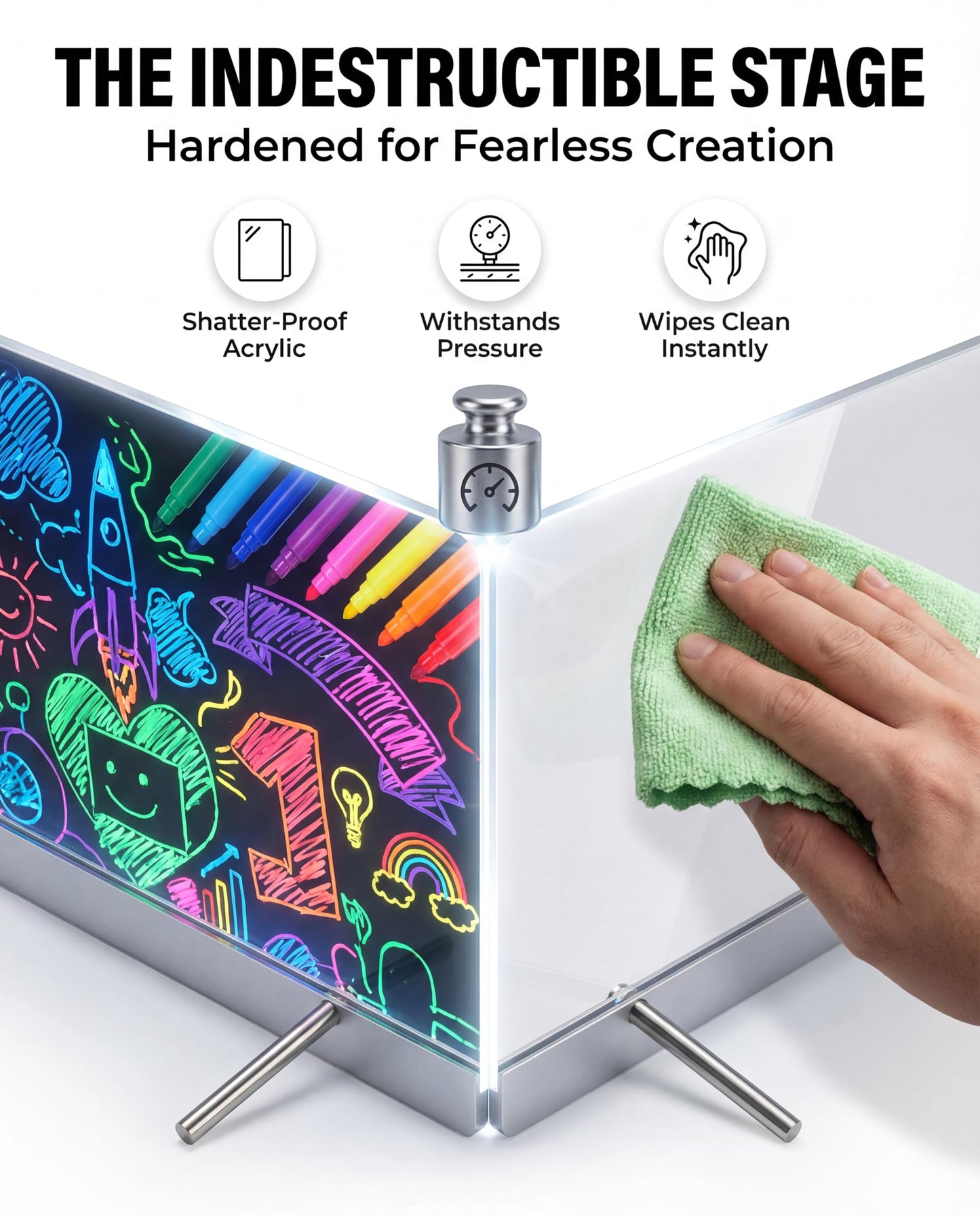 LED Drawing Board for Kids Teens, A4 Glow Doodle Note Board with USB-C, 9 Light Modes, Scratch-Resistant, 12 Markers & Stand – Mother's Day, Children's Day, Birthday Gifts for Girls Boys