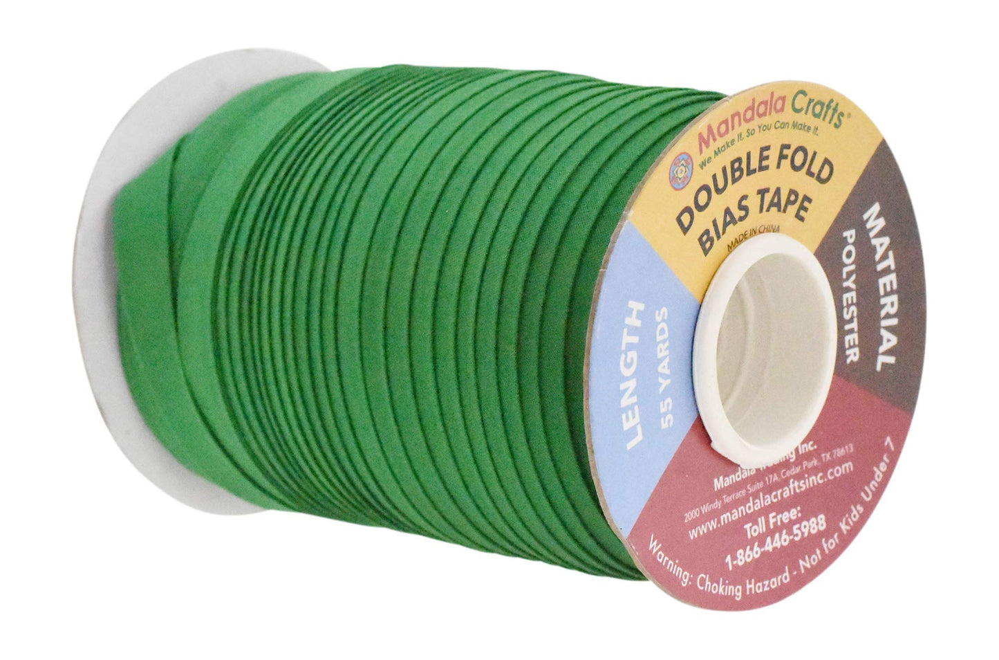 Mandala Crafts 55 Yards 1/2 Inch Green Double Fold Bias Tape for Sewing - Bias Binding Tape for Quilting Binding, Hemming, Seam, and Fabric Piping