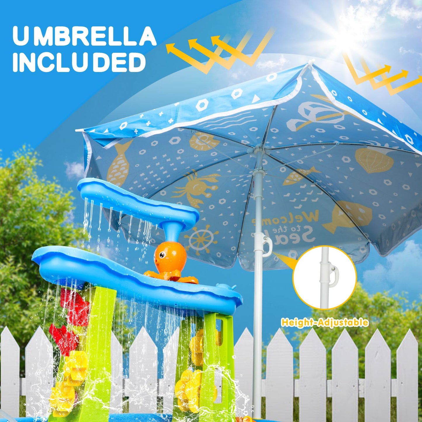 AuntyFey Water Table for Toddlers 1-3-5, Toddler Sand Table, Kids Water Table with Umbrella for Outside Kids Ages 4-8, Blue