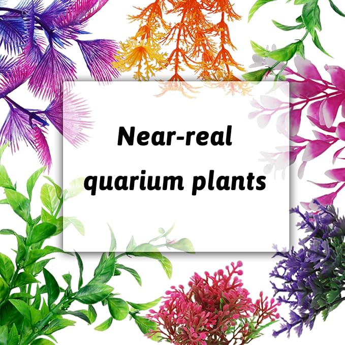 PietyPet Fish Tank Decorations Plants with Resin Broken Barrel and Cave Rock View, 15pcs Aquarium Decorations Plants Plastic,Fish Tank Accessories, Fish Cave and Hideout Ornaments, Aquarium Decor