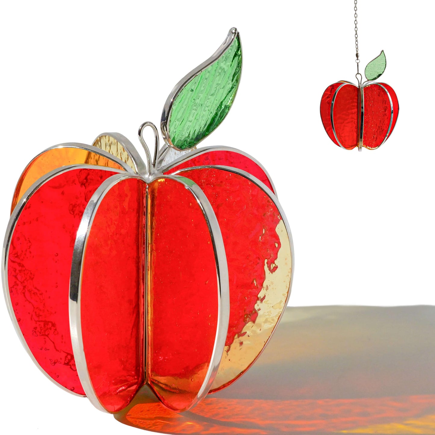 MintyWiz 3D Apple Suncatcher Spinner, Stained Glass Sculpture Sun Catcher, Fruit Art Bookshelf Desktop Decor, Unique Gifts for Teachers